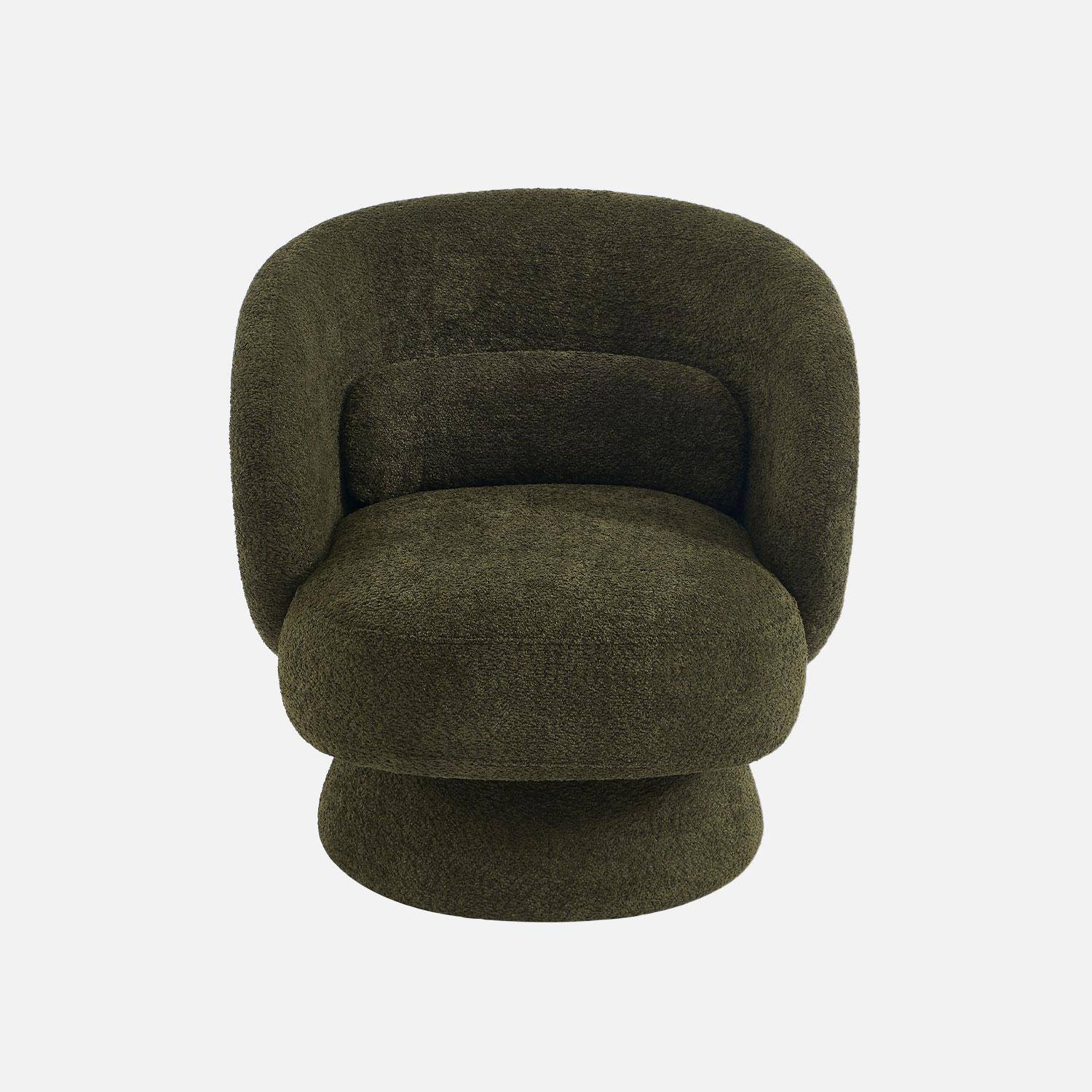 Fauteuil pivotant, rotatif 360° en tissu avec coussin kaki - L 76 x P 76 x H 76,5cm - Elias Photo2