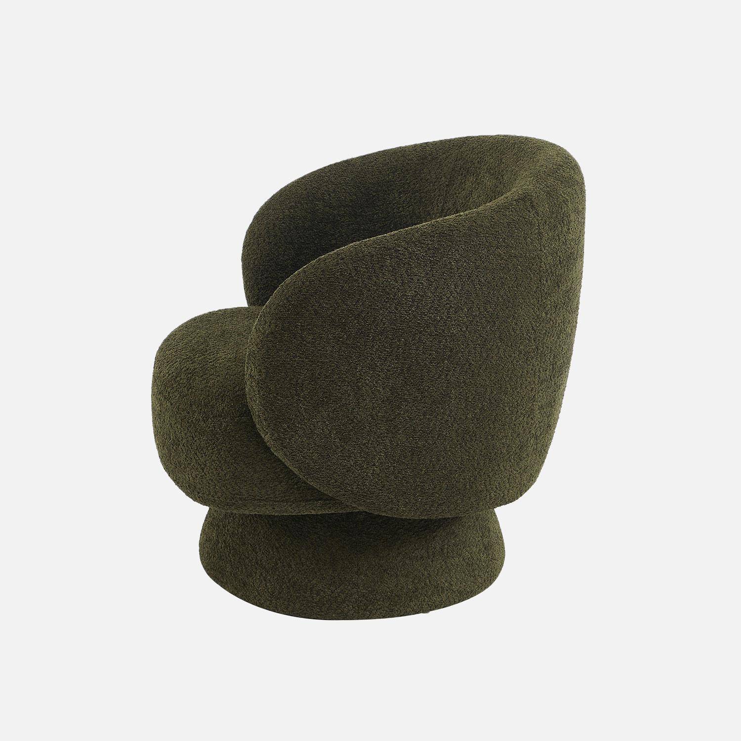 Fauteuil pivotant, rotatif 360° en tissu avec coussin kaki - L 76 x P 76 x H 76,5cm - Elias Photo3