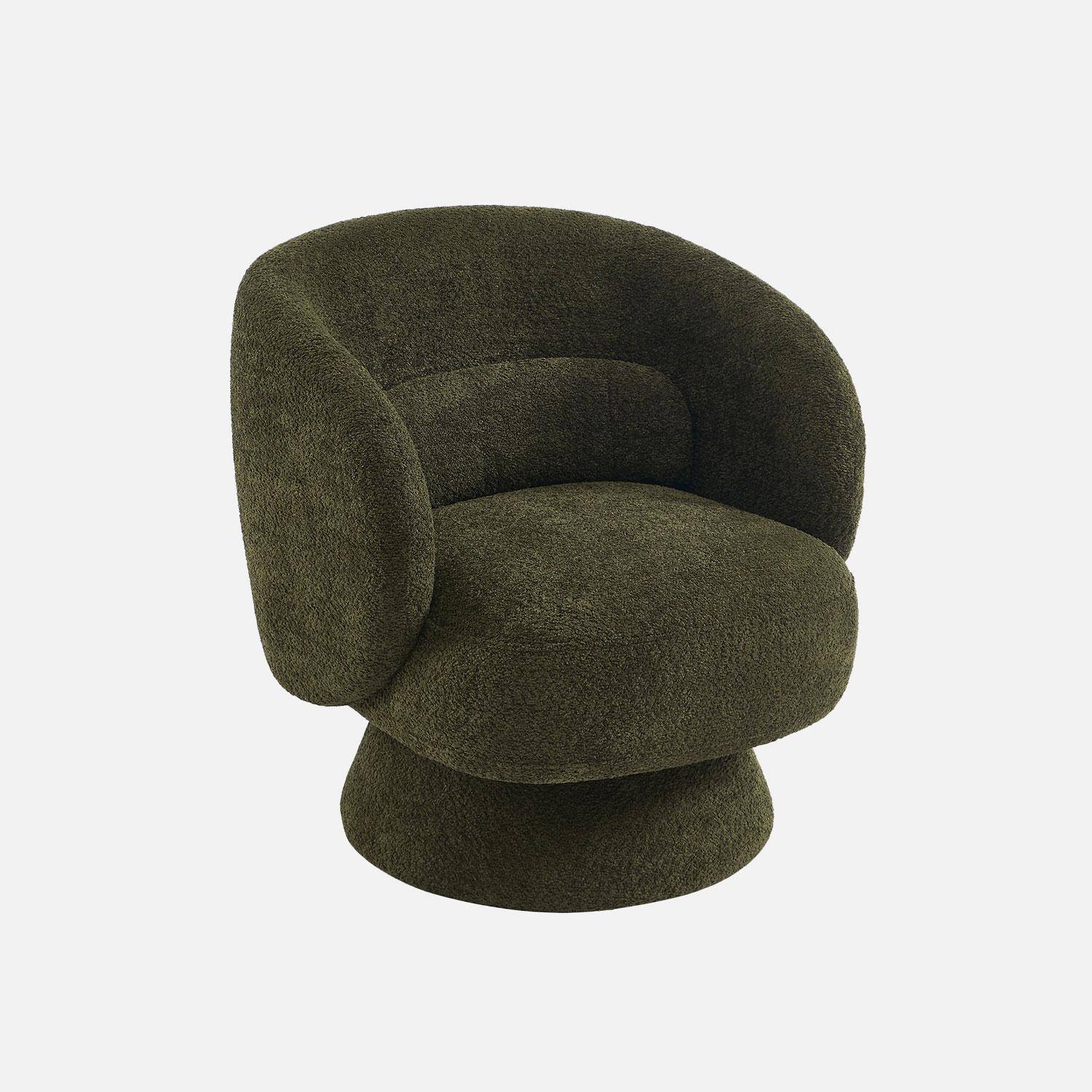 Fauteuil pivotant, rotatif 360° en tissu avec coussin kaki - L 76 x P 76 x H 76,5cm - Elias Photo1
