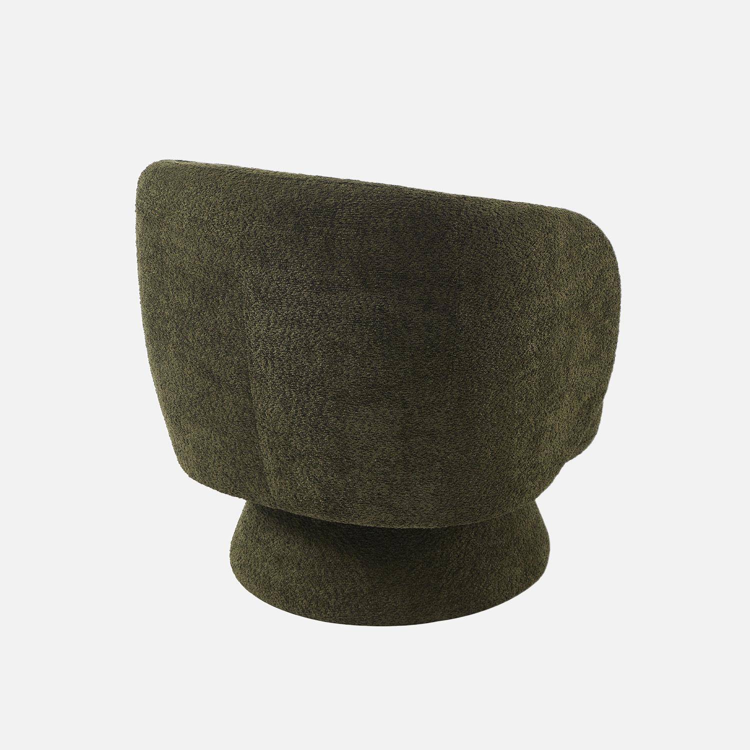 Fauteuil pivotant, rotatif 360° en tissu avec coussin kaki - L 76 x P 76 x H 76,5cm - Elias Photo4
