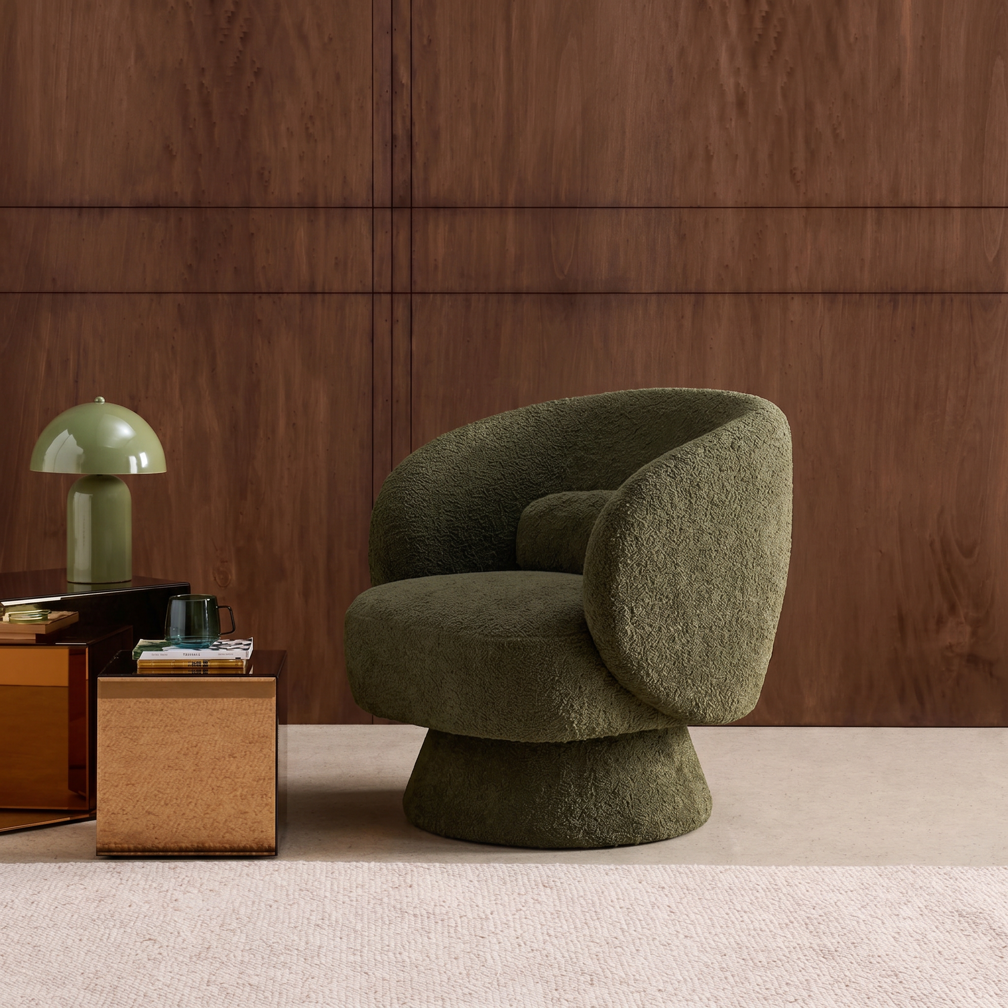 Sillón giratorio 360° en tela texturizada con cojín Verde kaki - 76x76x76.5 cm Photo3