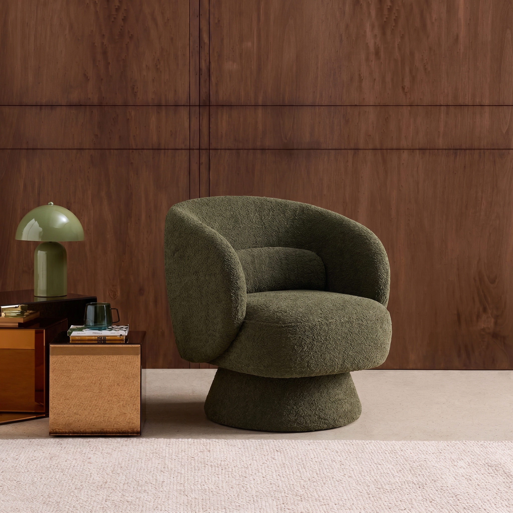 Sillón giratorio 360° en tela texturizada con cojín Verde kaki - 76x76x76.5 cm Photo1