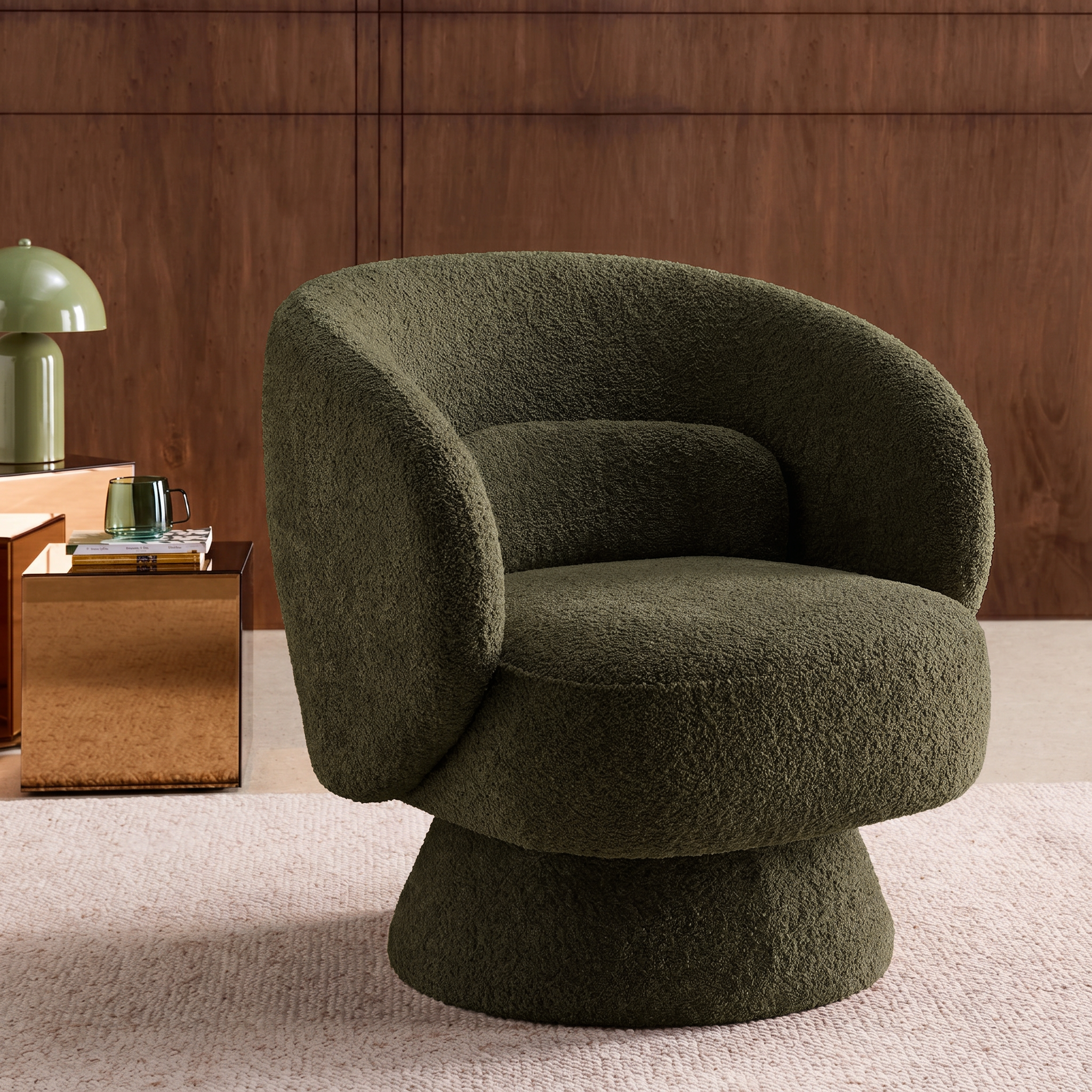 Sillón giratorio 360° en tela texturizada con cojín Verde kaki - 76x76x76.5 cm,sweeek,Photo6