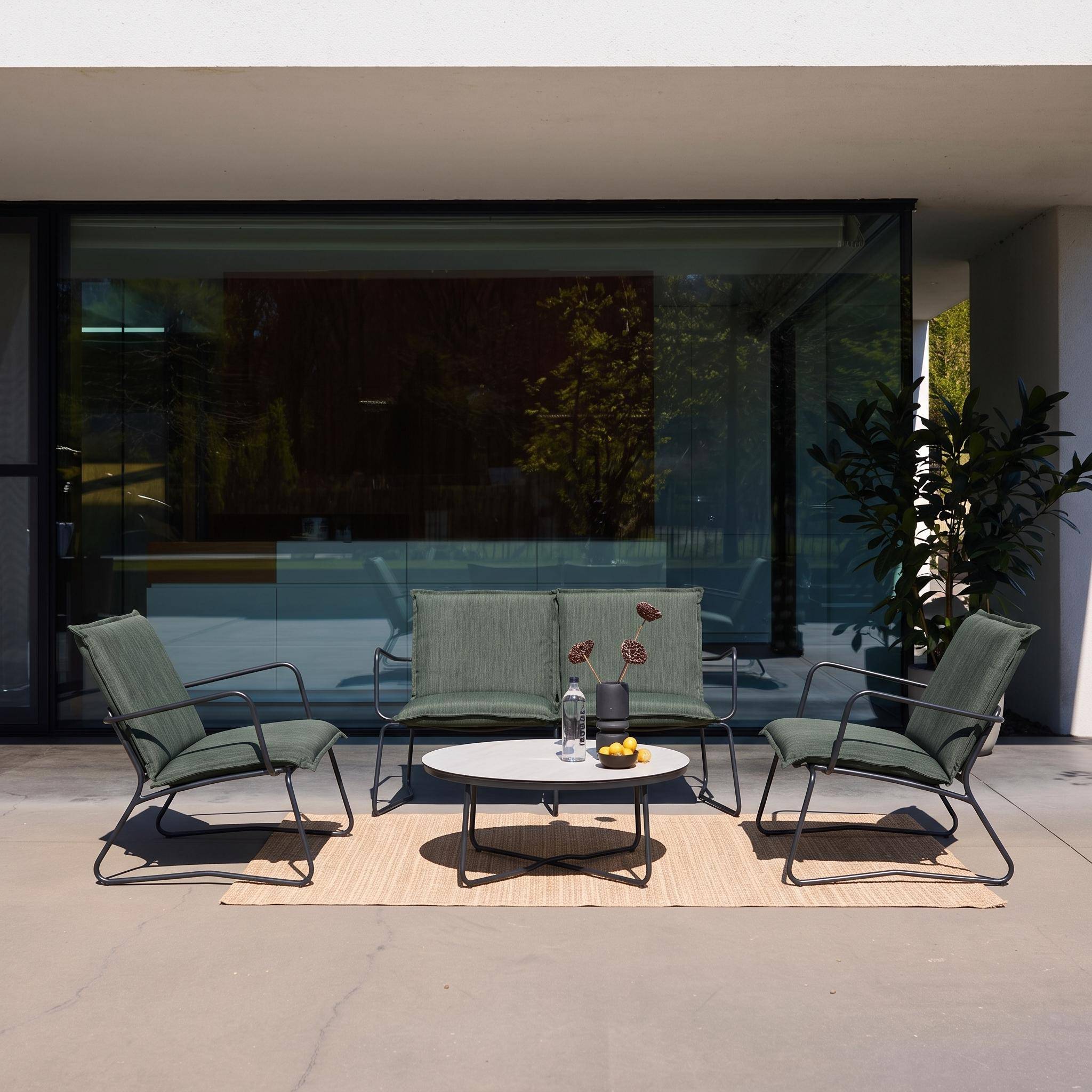 Loungeset voor buiten 4 personen van staal, glas en textileen kaki - Forza Photo2
