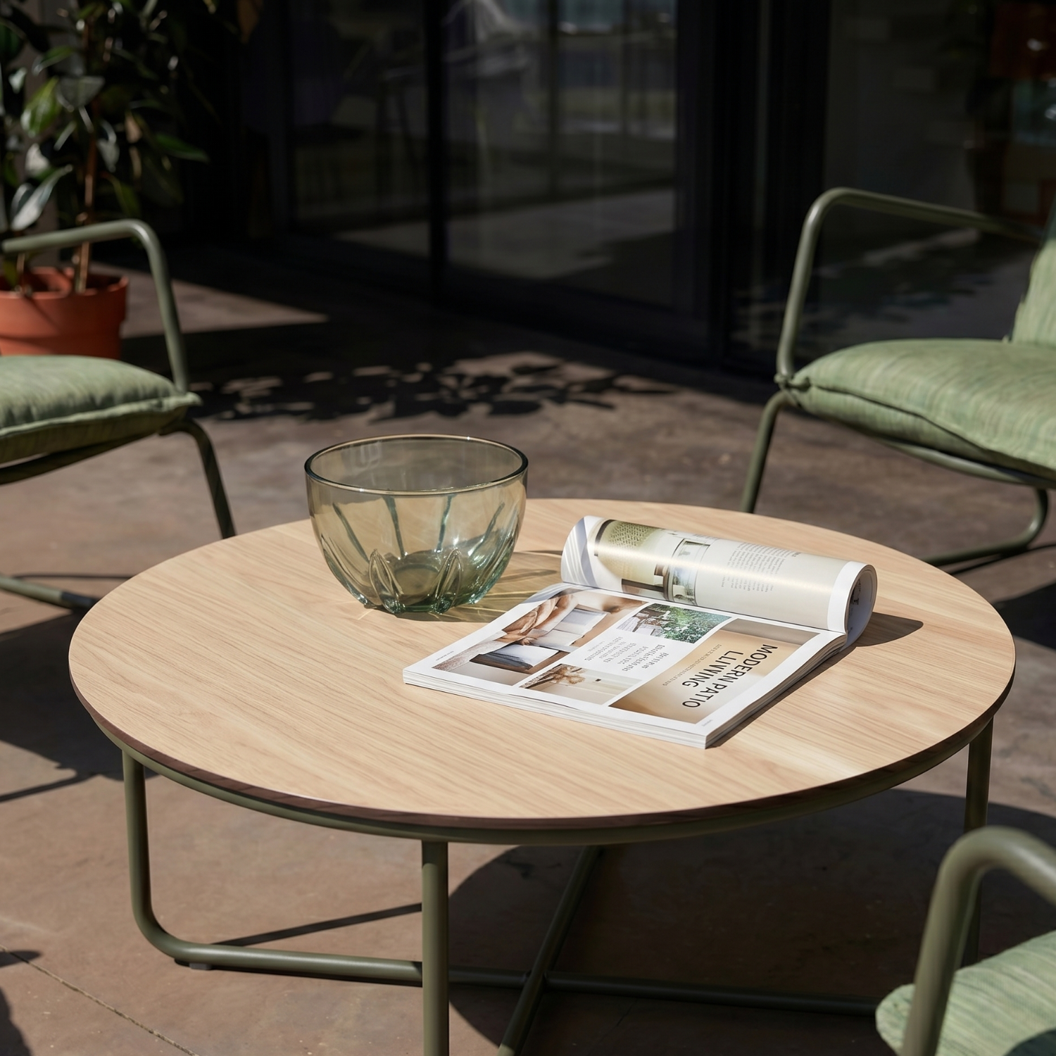 Loungeset voor buiten 4 personen van staal, glas en textileen kaki - Forza,sweeek,Photo2
