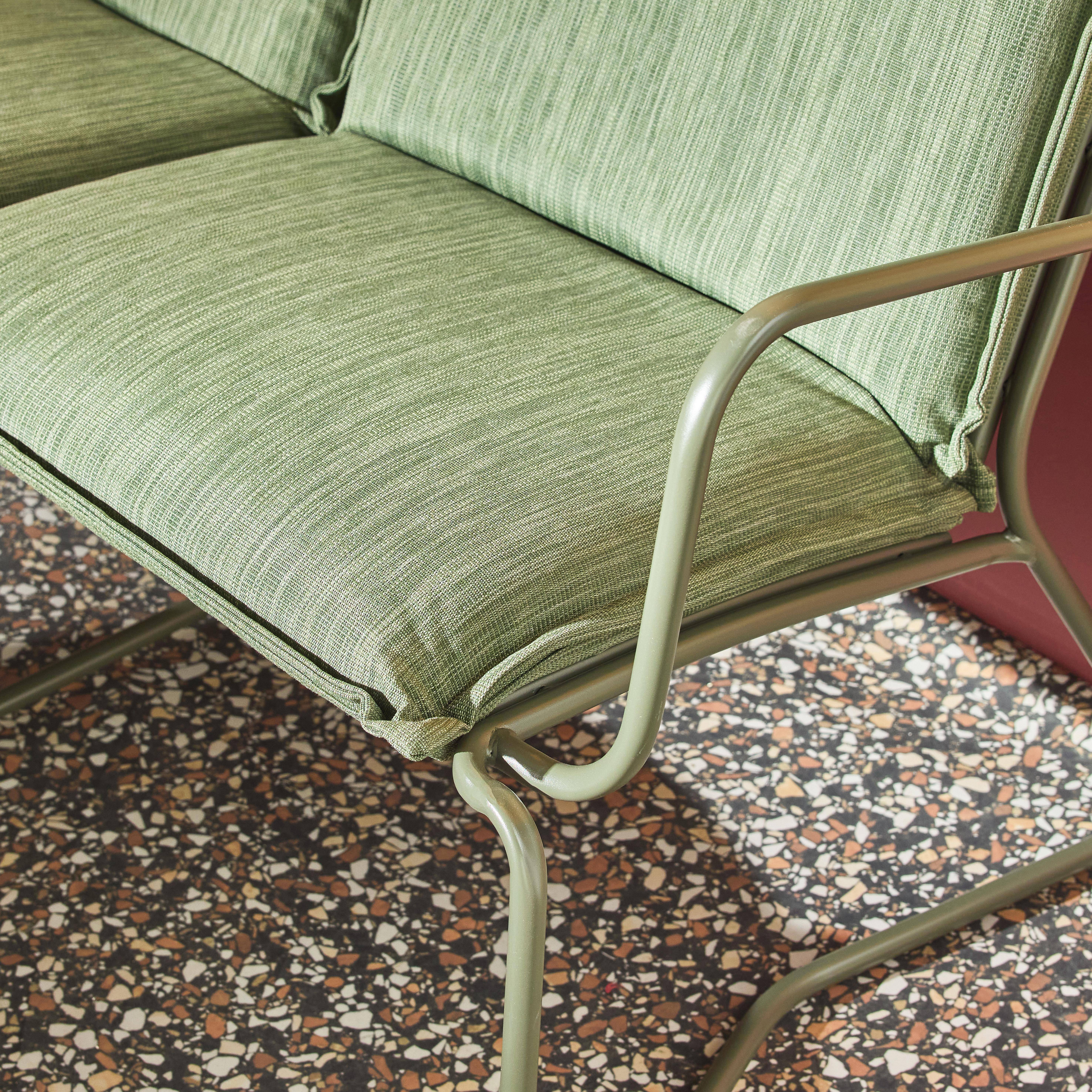 Gartenmöbel-Set aus Stahl, Glas und Textilene für 4 Personen, khaki - Forza,sweeek,Photo3