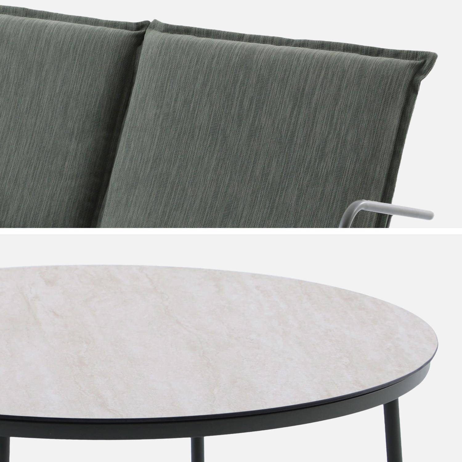 Conjunto de jardín de acero, vidrio y textileno para 4 personas Verde kaki - 71x142.5x78.5 cm Photo3