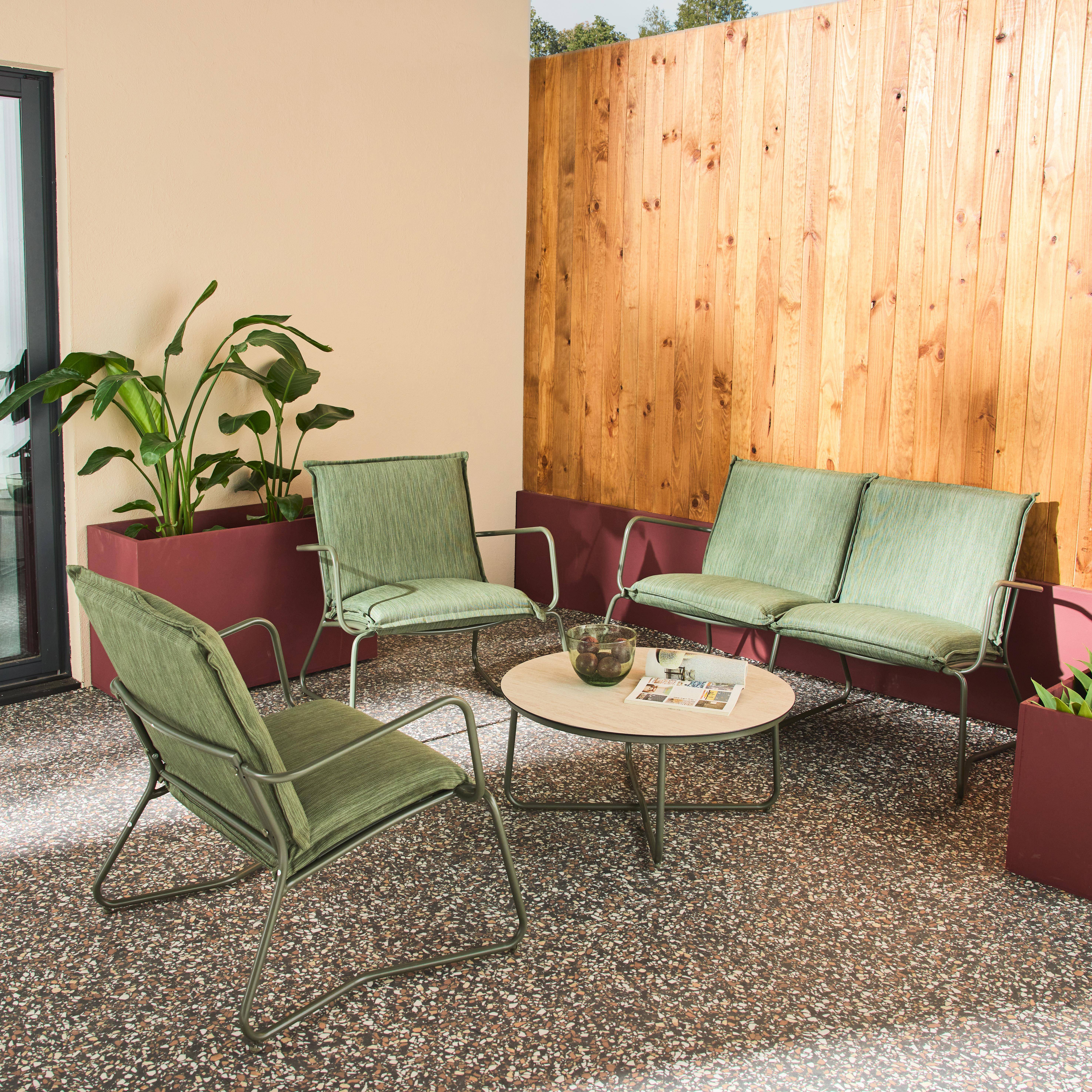 Gartenmöbel-Set aus Stahl, Glas und Textilene für 4 Personen, khaki - Forza Photo1