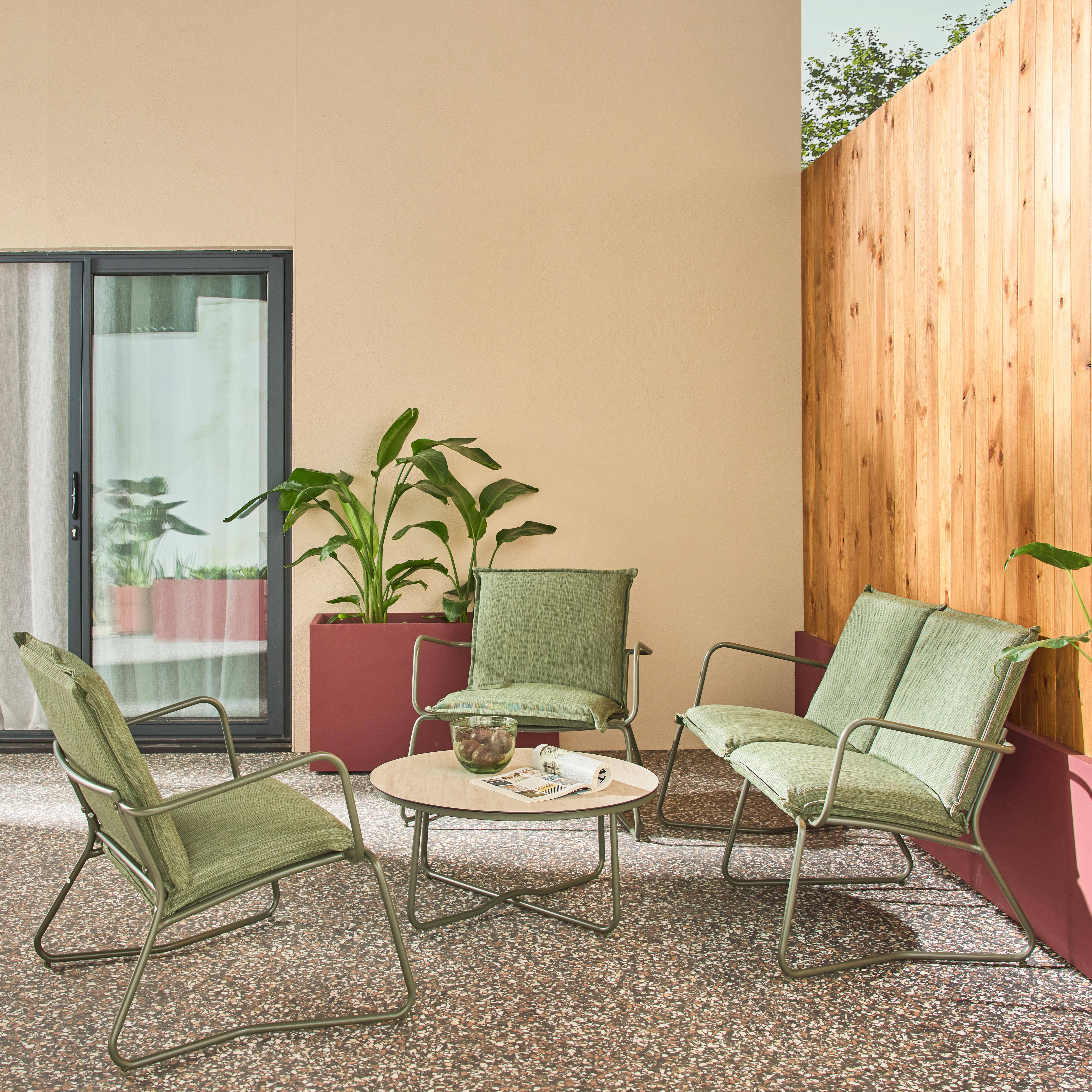 Gartenmöbel-Set aus Stahl, Glas und Textilene für 4 Personen, khaki - Forza Photo2