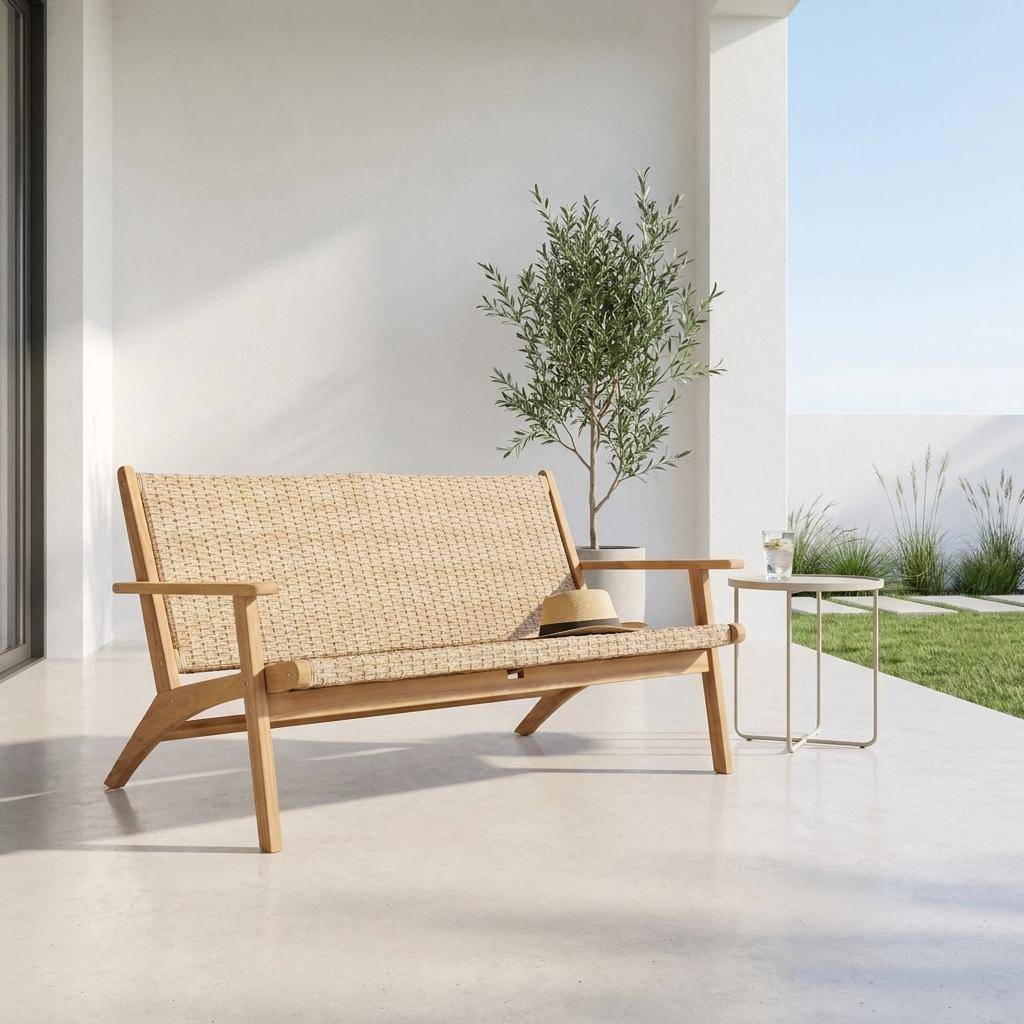 Garden bench acacia wood 2-Seater teak  coloured 120x78x67 cm - Belize  Photo1