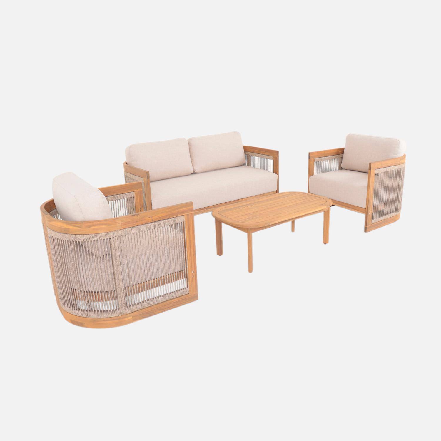 Set da giardino in legno di acacia e corde 4 posti Marrone naturale - 151x77.5x65 cm Photo1