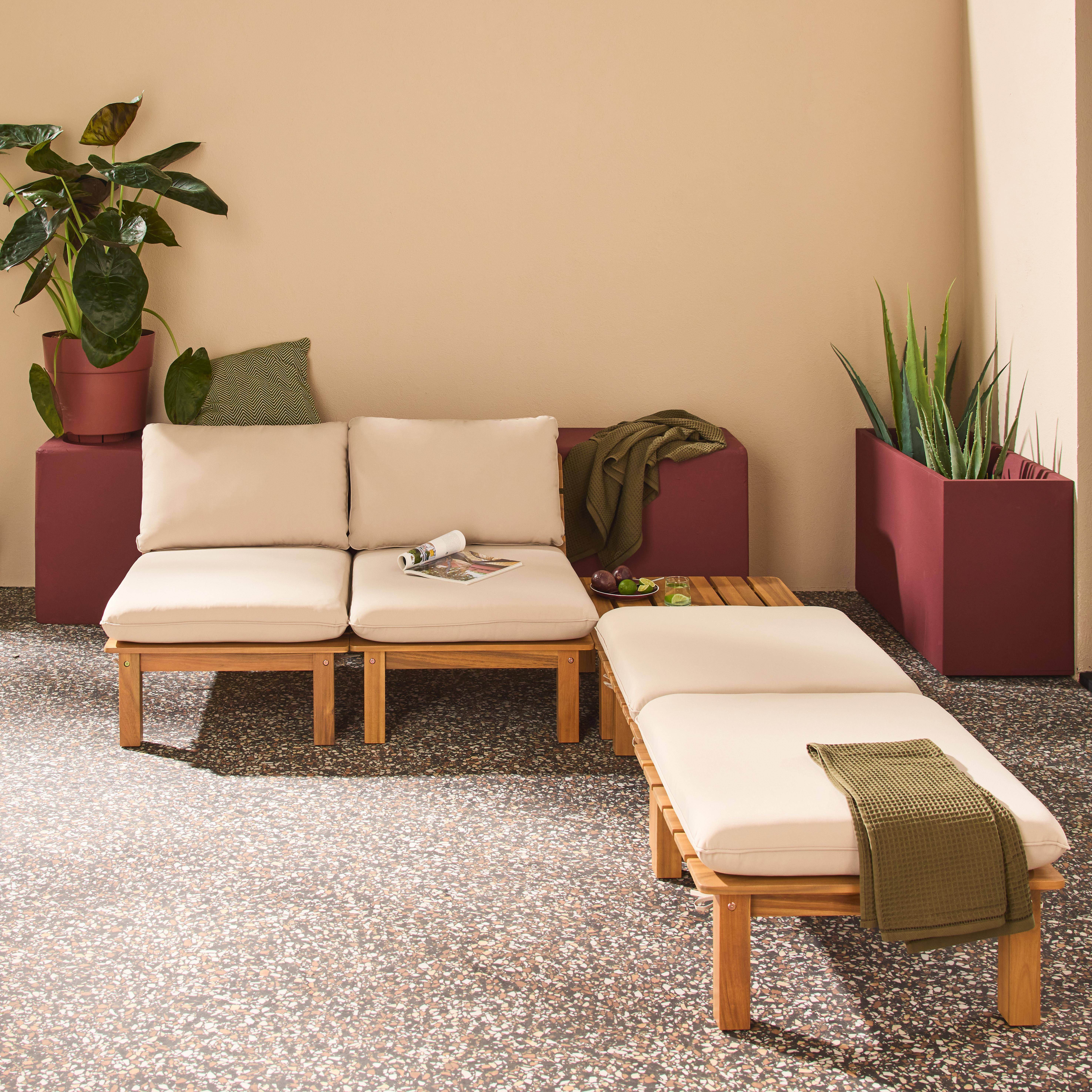 Modułowy zestaw ogrodowy z naturalnego drewna akacjowego, regulowane oparcie, 2-osobowy – Mae Photo6