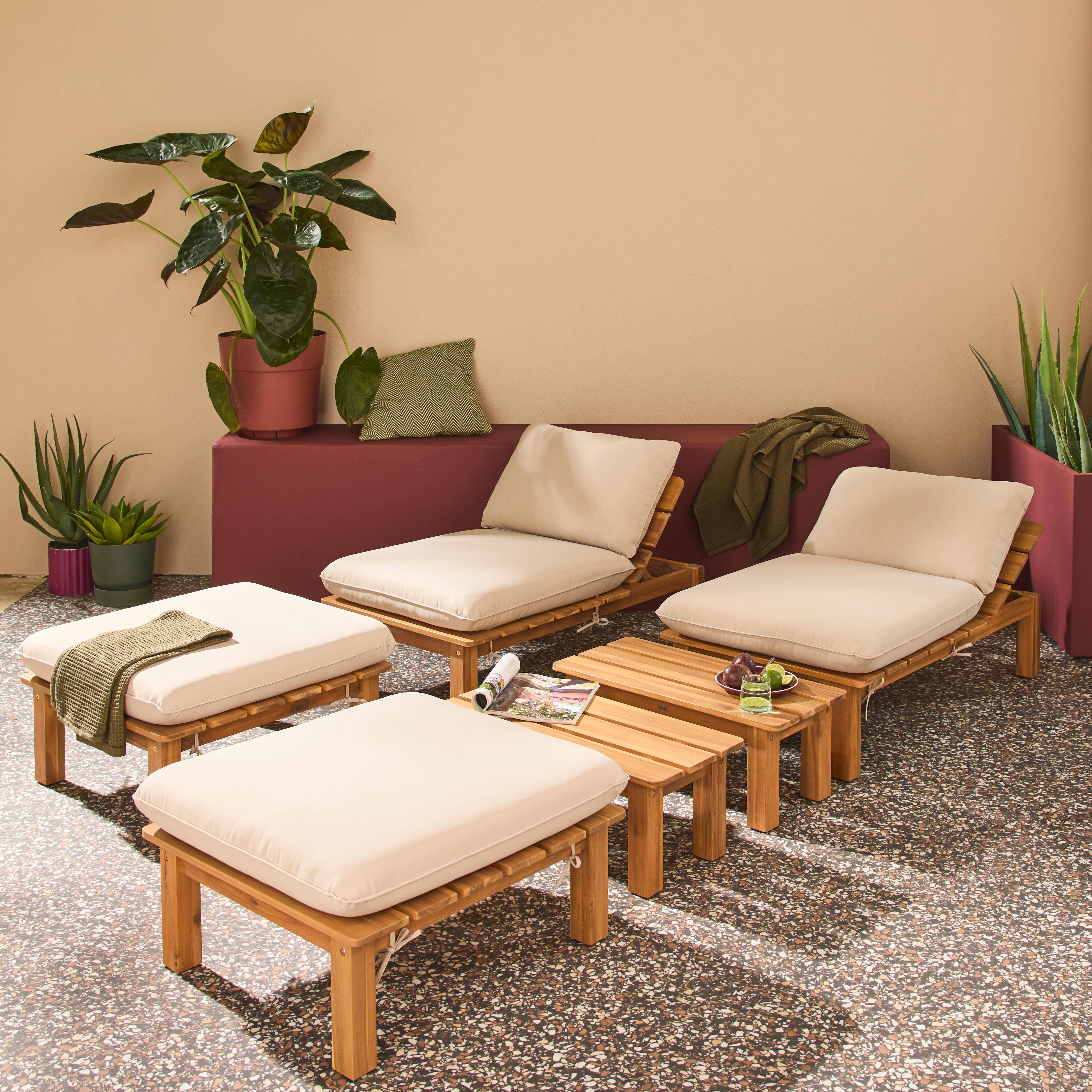 Modułowy zestaw ogrodowy z naturalnego drewna akacjowego, regulowane oparcie, 2-osobowy – Mae Photo3