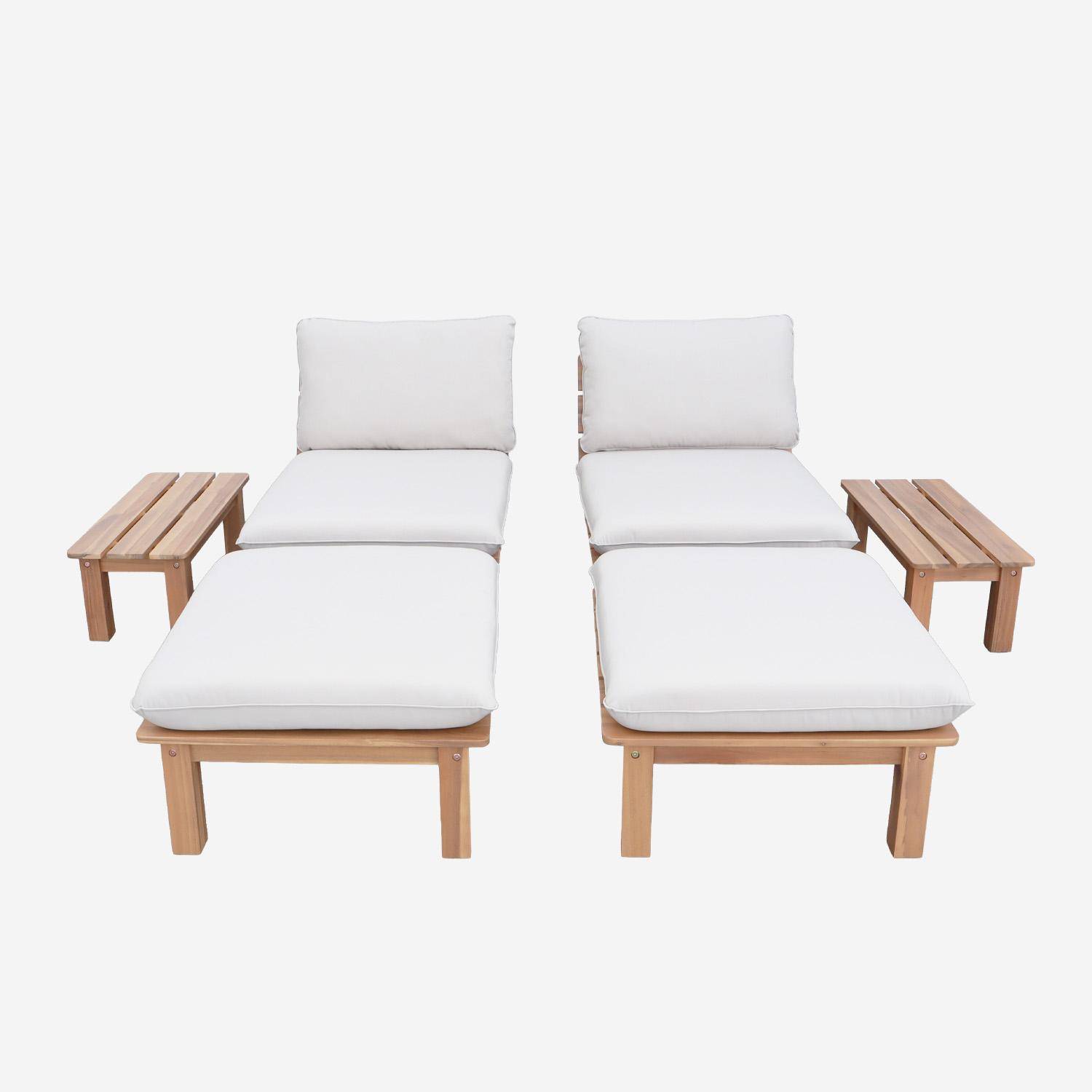 Espreguiçadeira modular de madeira de acácia com várias posições e mesa (conjunto de 2) Natural - 65x70x27 cm Photo2