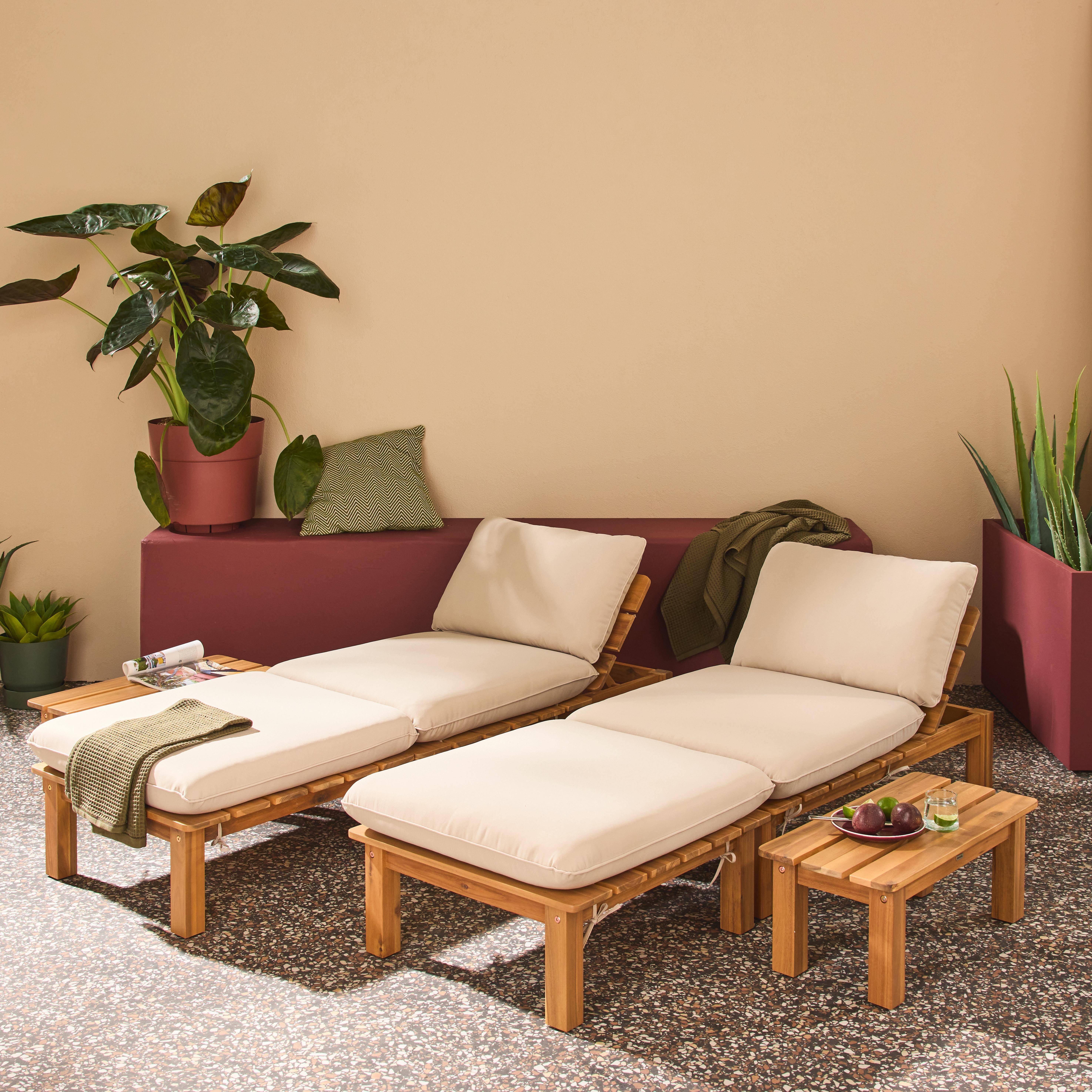 Modułowy zestaw ogrodowy z naturalnego drewna akacjowego, regulowane oparcie, 2-osobowy – Mae Photo1