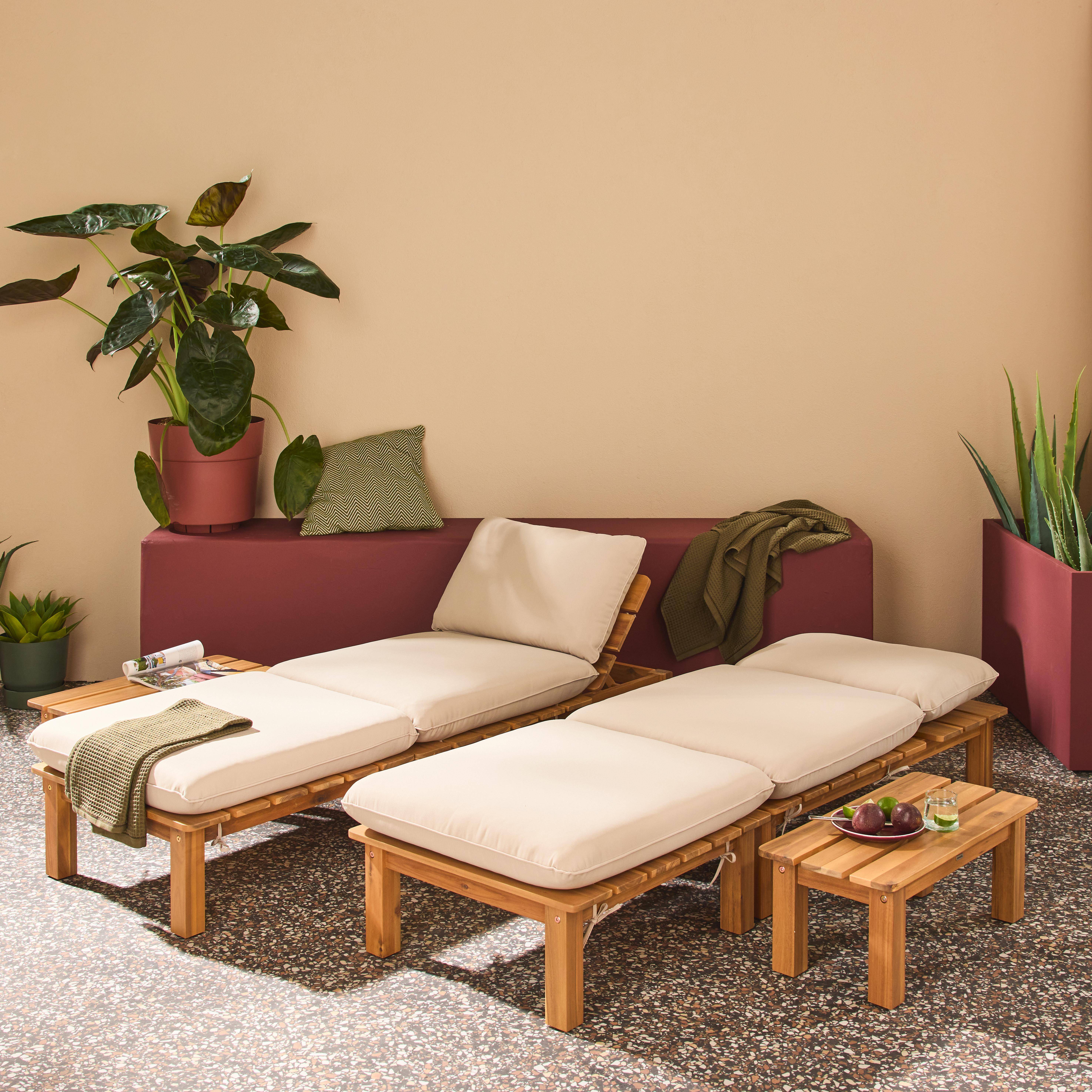 Modułowy zestaw ogrodowy z naturalnego drewna akacjowego, regulowane oparcie, 2-osobowy – Mae,sweeek,Photo2