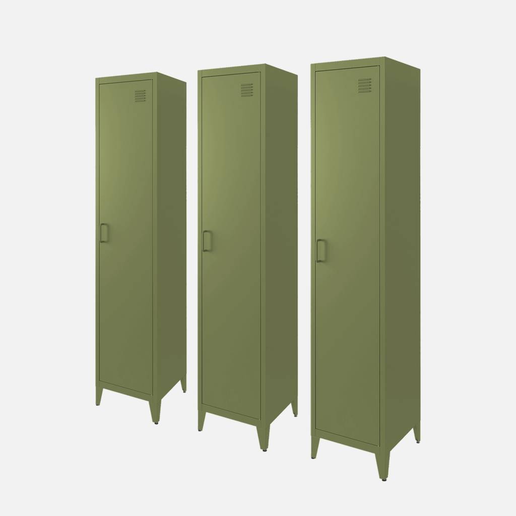 Armoire chambre en acier kaki, 4 espaces de rangement