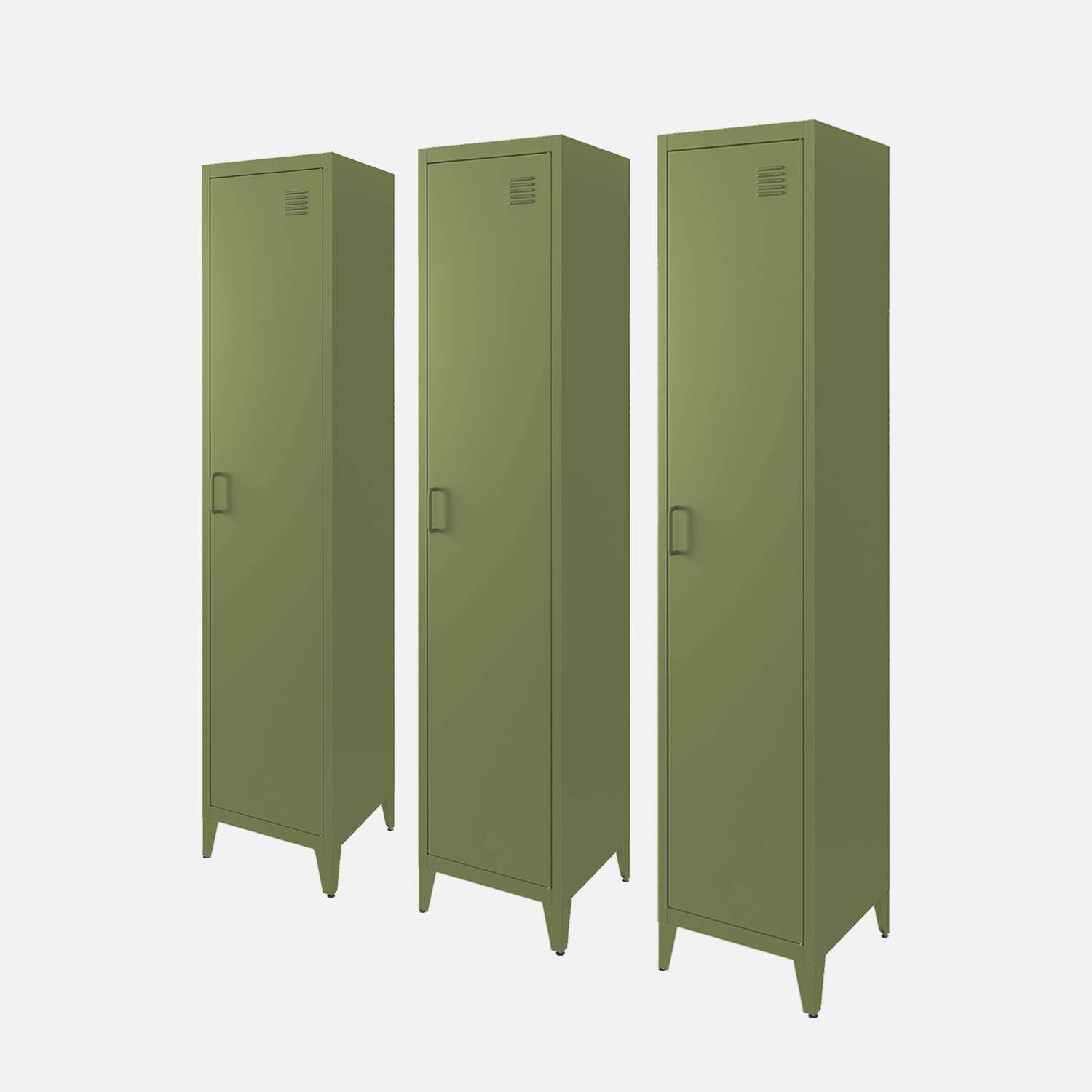Schrank aus Stahl für das Schlafzimmer, khaki, 4 Ablagefächer, L 38 x P 38 x H 180 cm - Soho Photo2 Schrank aus Stahl für das Schlafzimmer, khaki, 4 Ablagefächer, L 38 x P 38 x H 180 cm - Soho Photo2