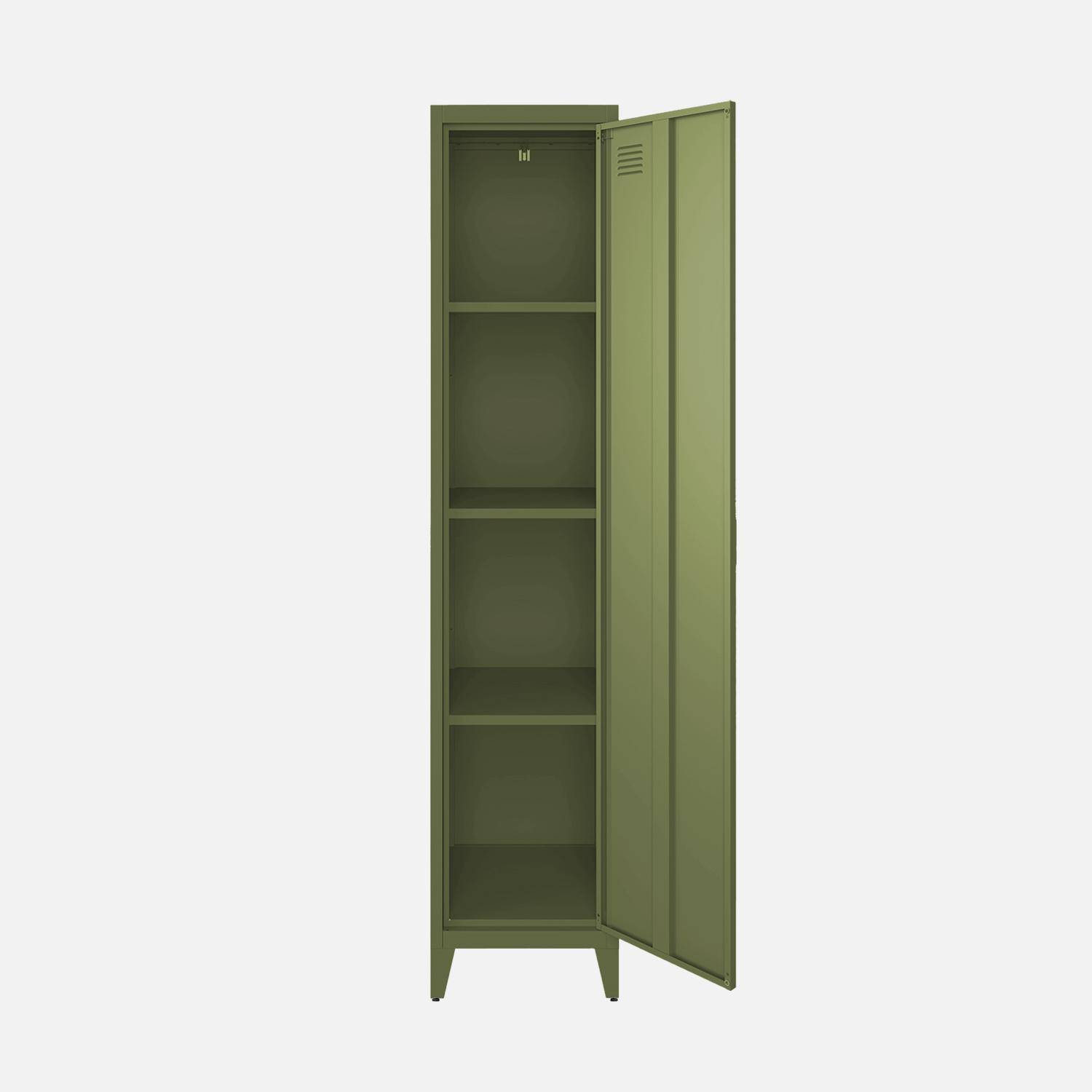 Schrank aus Stahl für das Schlafzimmer, khaki, 4 Ablagefächer, L 38 x P 38 x H 180 cm - Soho,sweeek,Photo4