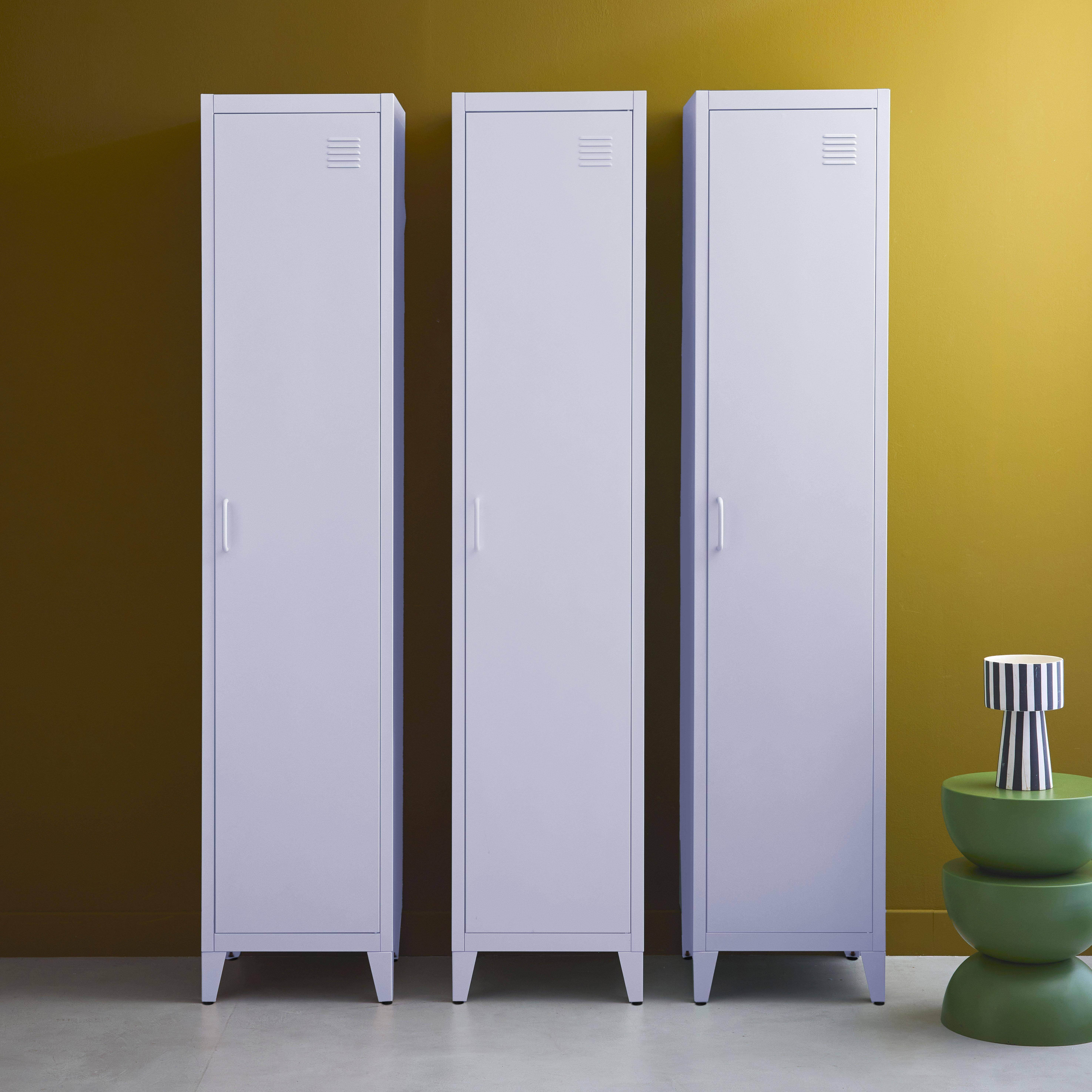 Schrank aus Stahl für das Schlafzimmer, flieder, 4 Ablagefächer, L 38 x P 38 x H 180 cm - Soho,sweeek,Photo1