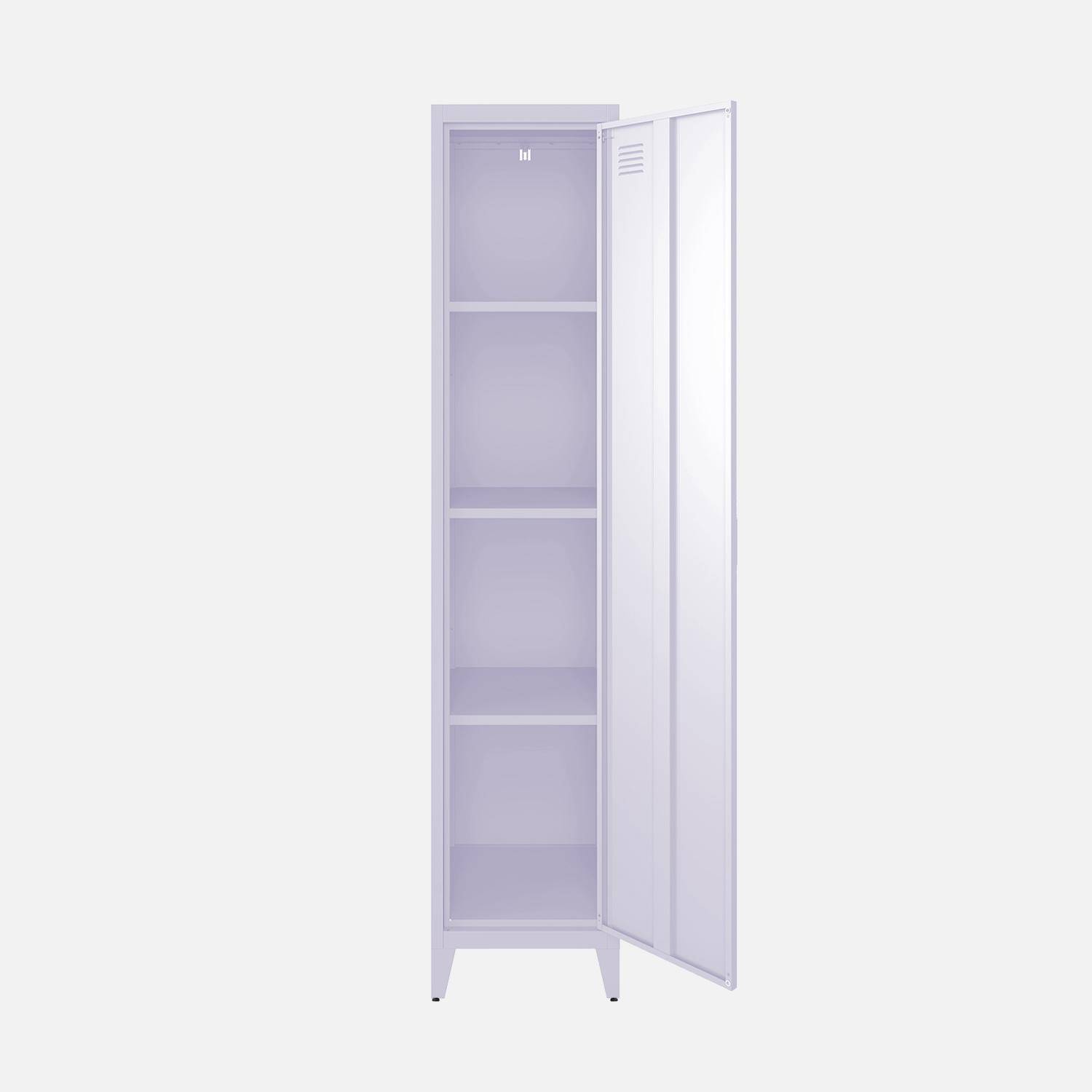 Schrank aus Stahl für das Schlafzimmer, flieder, 4 Ablagefächer, L 38 x P 38 x H 180 cm - Soho,sweeek,Photo4