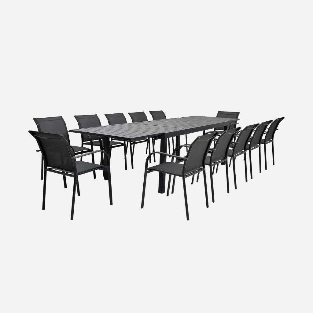 Table de jardin extensible aluminium + 10 assises anthracite