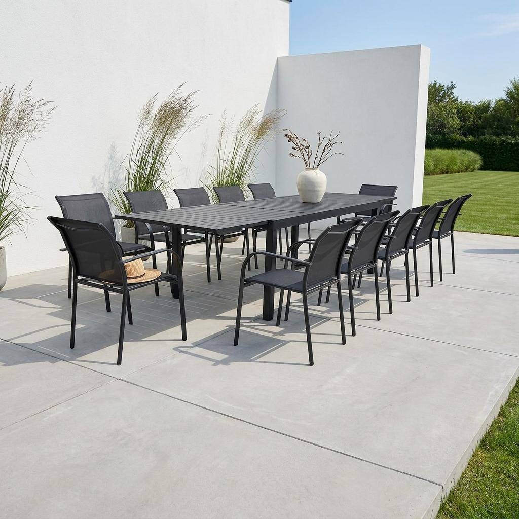 Tuintafel verlengbaar met 10 stoelen van aluminium en textileen antraciet - Elora en Amara,sweeek,Photo1