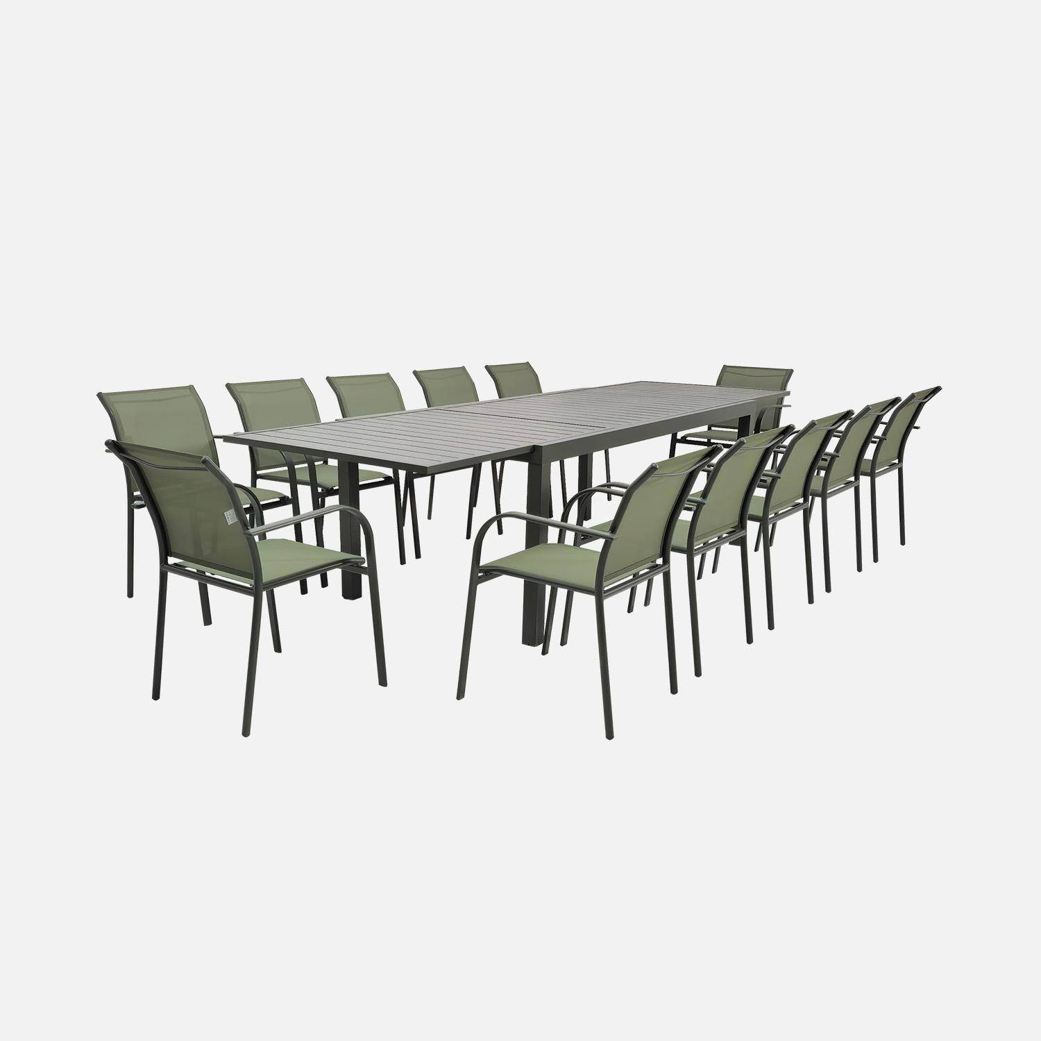 Tuintafel verlengbaar met 10 stoelen van aluminium en textileen kaki - Elora en Amara,sweeek,Photo2