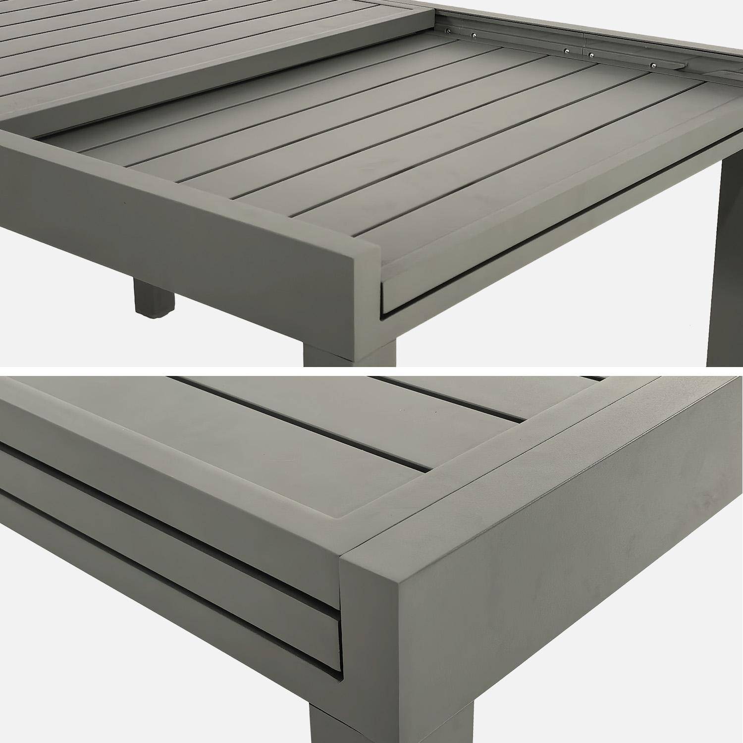 Table de jardin extensible aluminium + 8 assises aluminium et textilène kaki, 270 x 90 x 75 cm,sweeek,Photo4