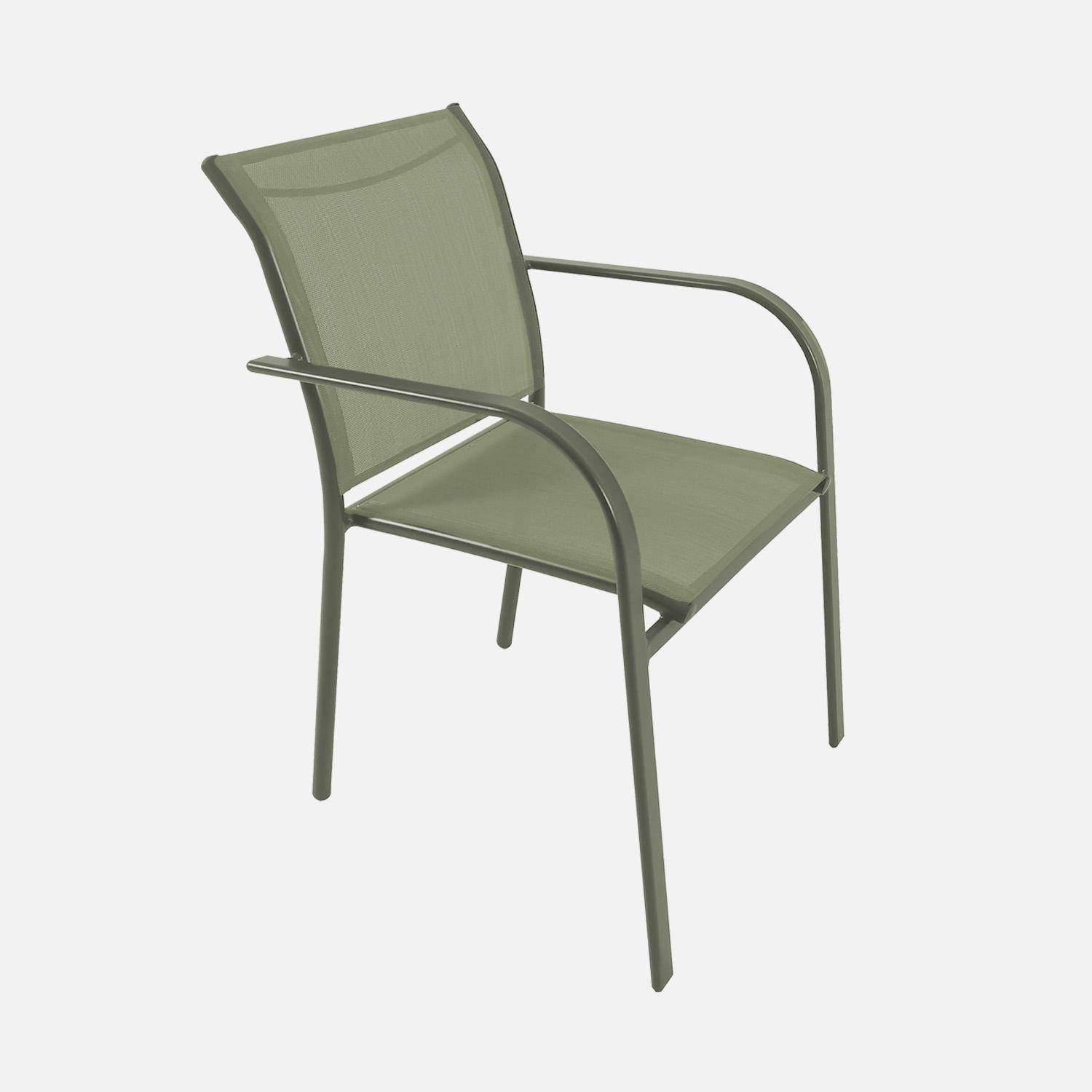 Extendable aluminium garden table 135/270 cm + 8 armchairs Khaki Green - Elora + Amara,sweeek,Photo4