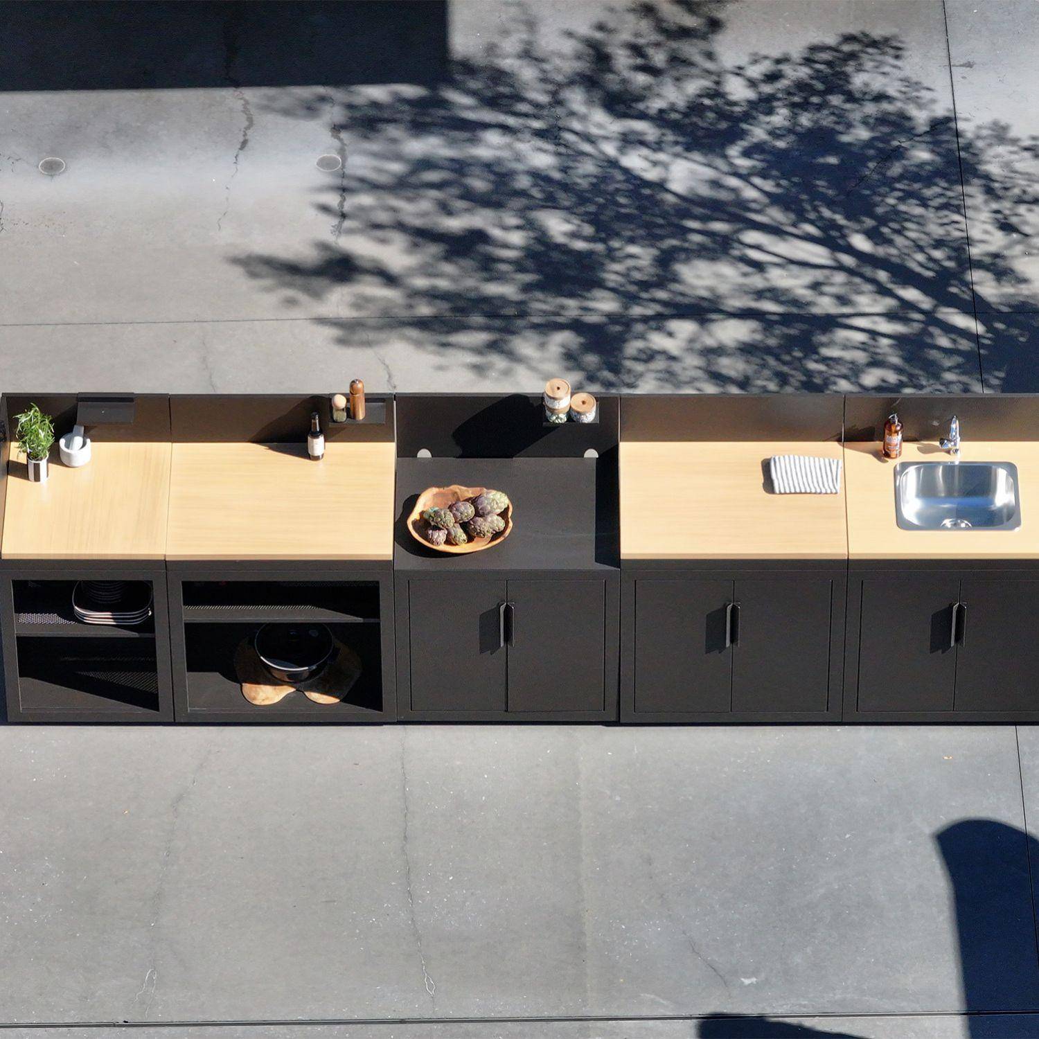Outdoor kitchen 5 modules steel and wood decor black - Milos,sweeek,Photo5