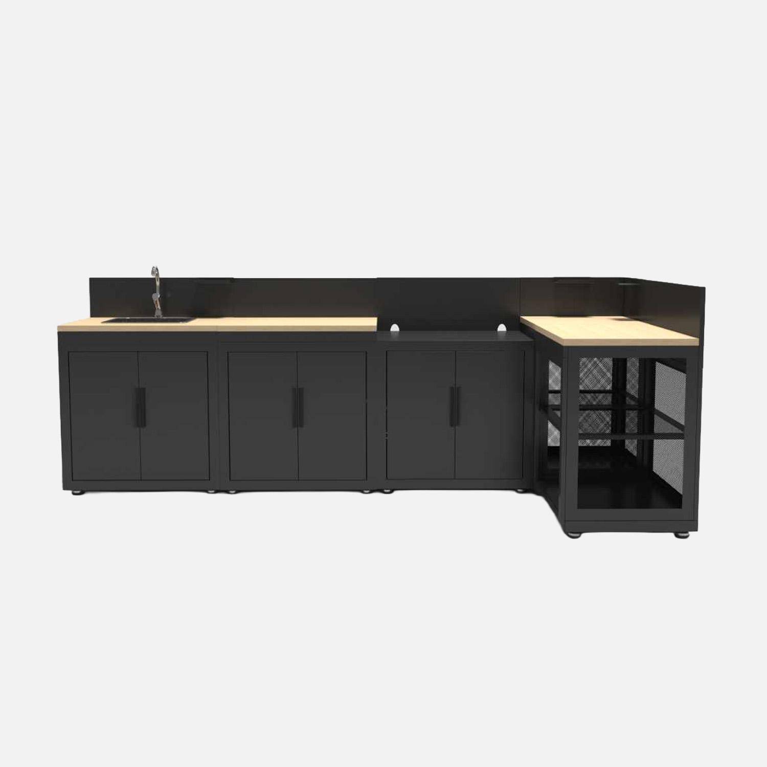 Cucina da esterno 5 moduli acciaio e decorazione in legno Nero - 88x82x35 cm Photo2