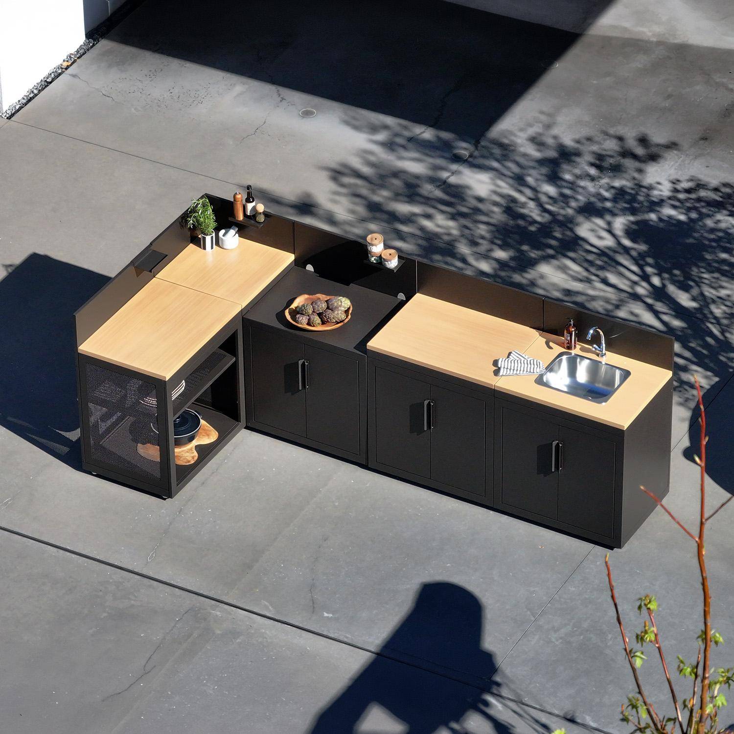 Outdoor kitchen 5 modules steel and wood decor black - Milos,sweeek,Photo6