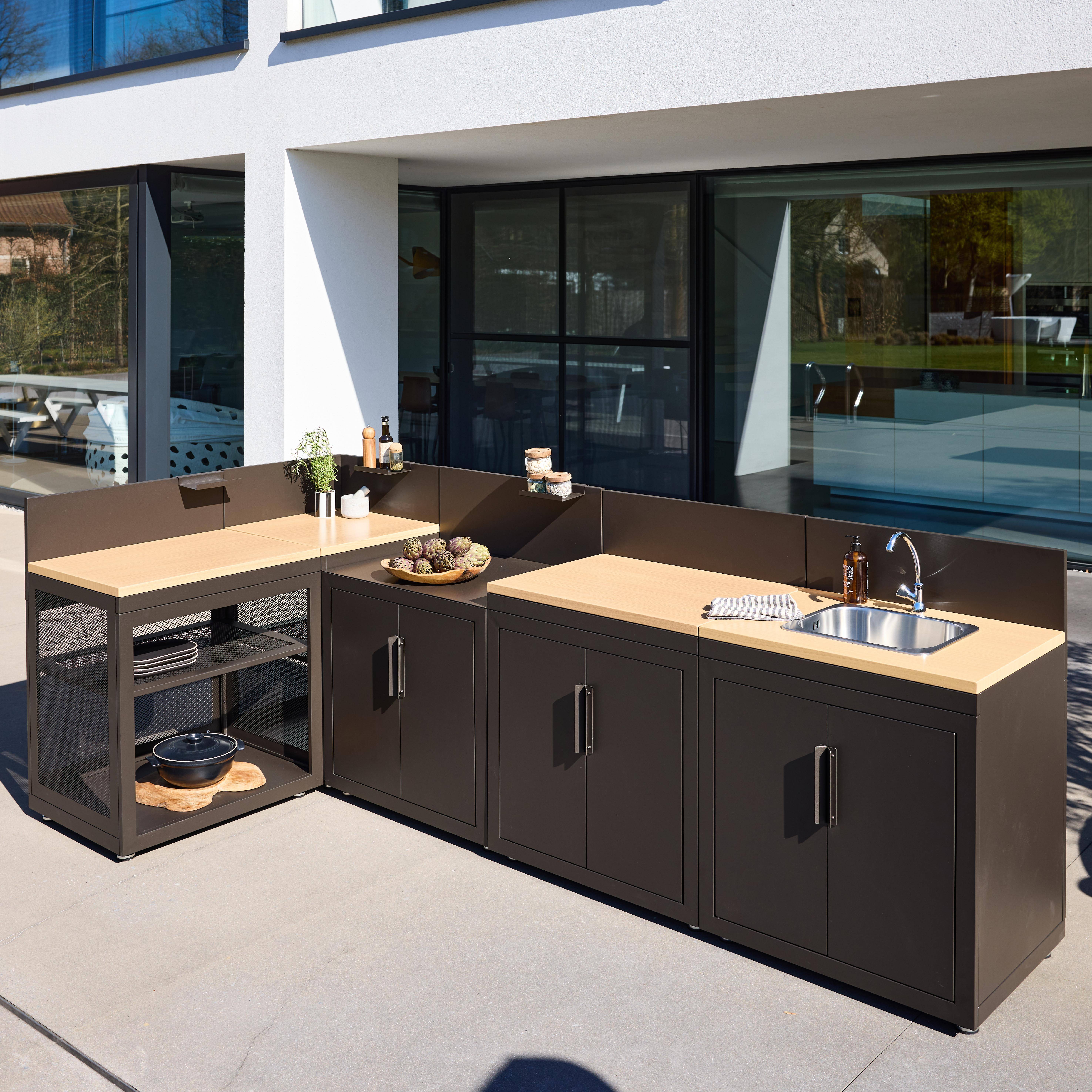 Outdoor kitchen 5 modules steel and wood decor black - Milos,sweeek,Photo7