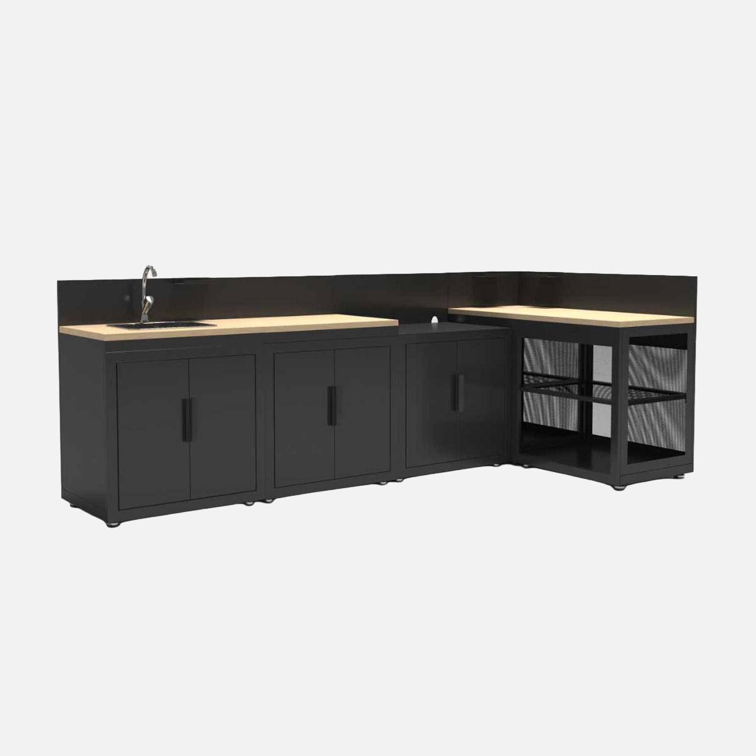 Cucina da esterno 5 moduli acciaio e decorazione in legno Nero - 88x82x35 cm Photo1