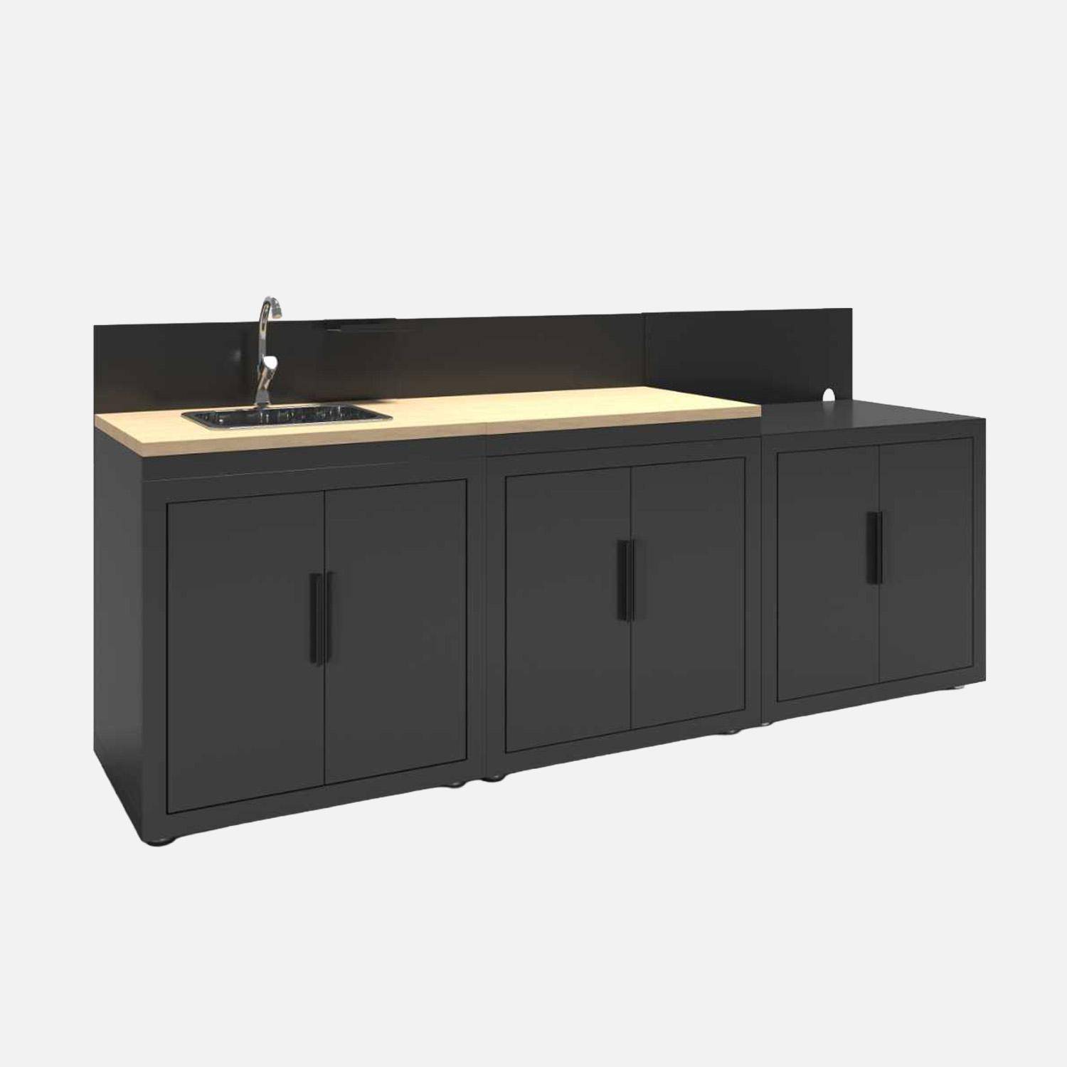Cucina da esterno 3 moduli acciaio e decorazione in legno Nero - 88x82x35 cm Photo1