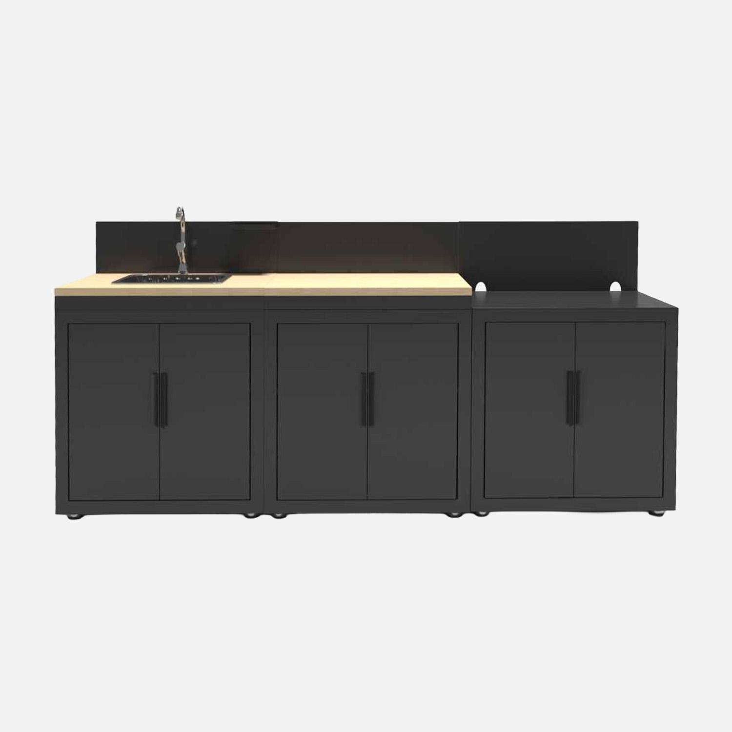 Cucina da esterno 3 moduli acciaio e decorazione in legno Nero - 88x82x35 cm,sweeek,Photo2