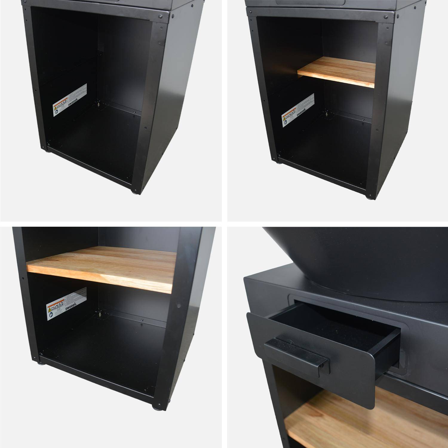 Braciere barbecue Ø81,5cm con griglia di cottura, spazio di stoccaggio e coperchio, Mombacho, Nero, 87x87x28.5 cm,sweeek,Photo8