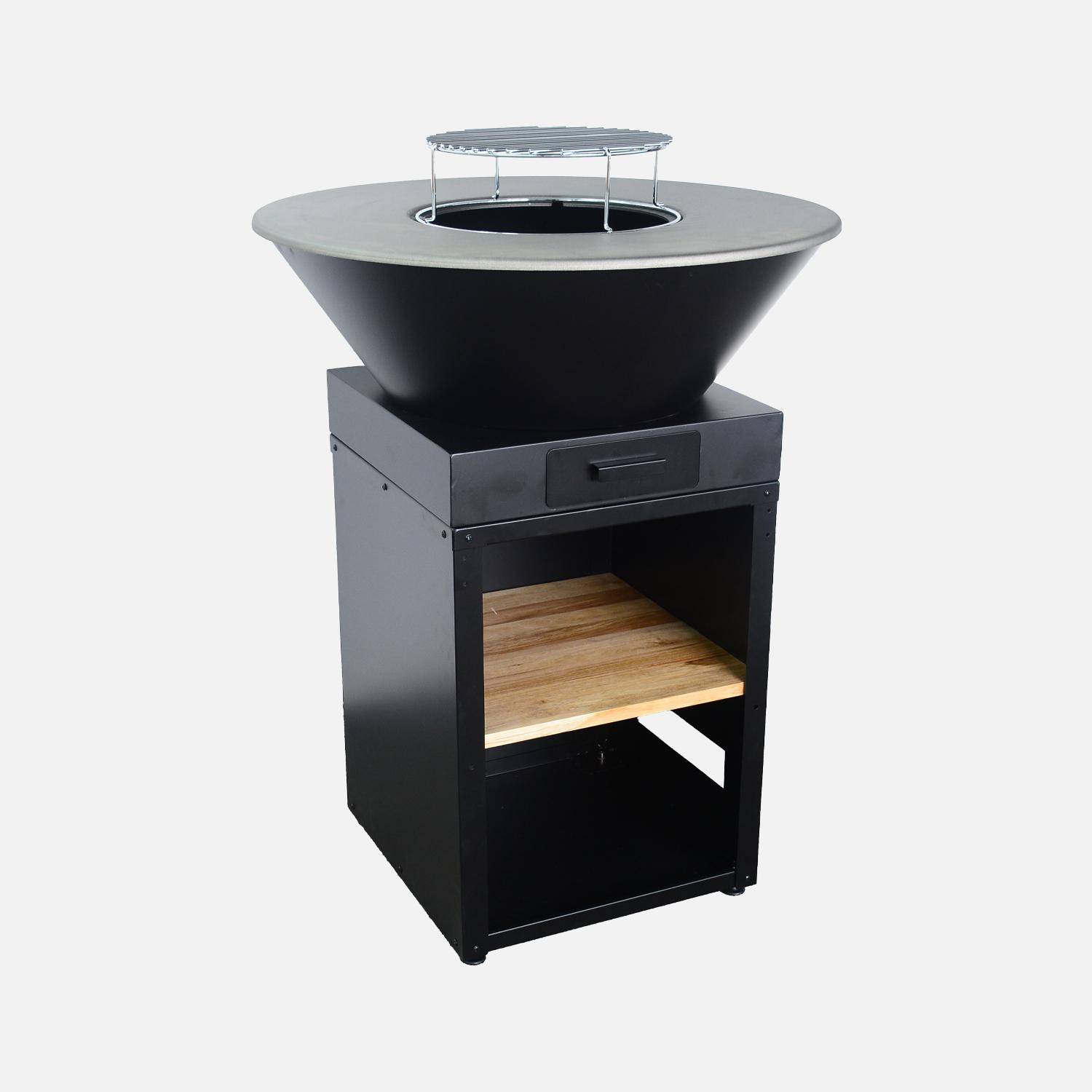 Braciere barbecue Ø81,5cm con griglia di cottura, spazio di stoccaggio e coperchio, Mombacho, Nero, 87x87x28.5 cm,sweeek,Photo6