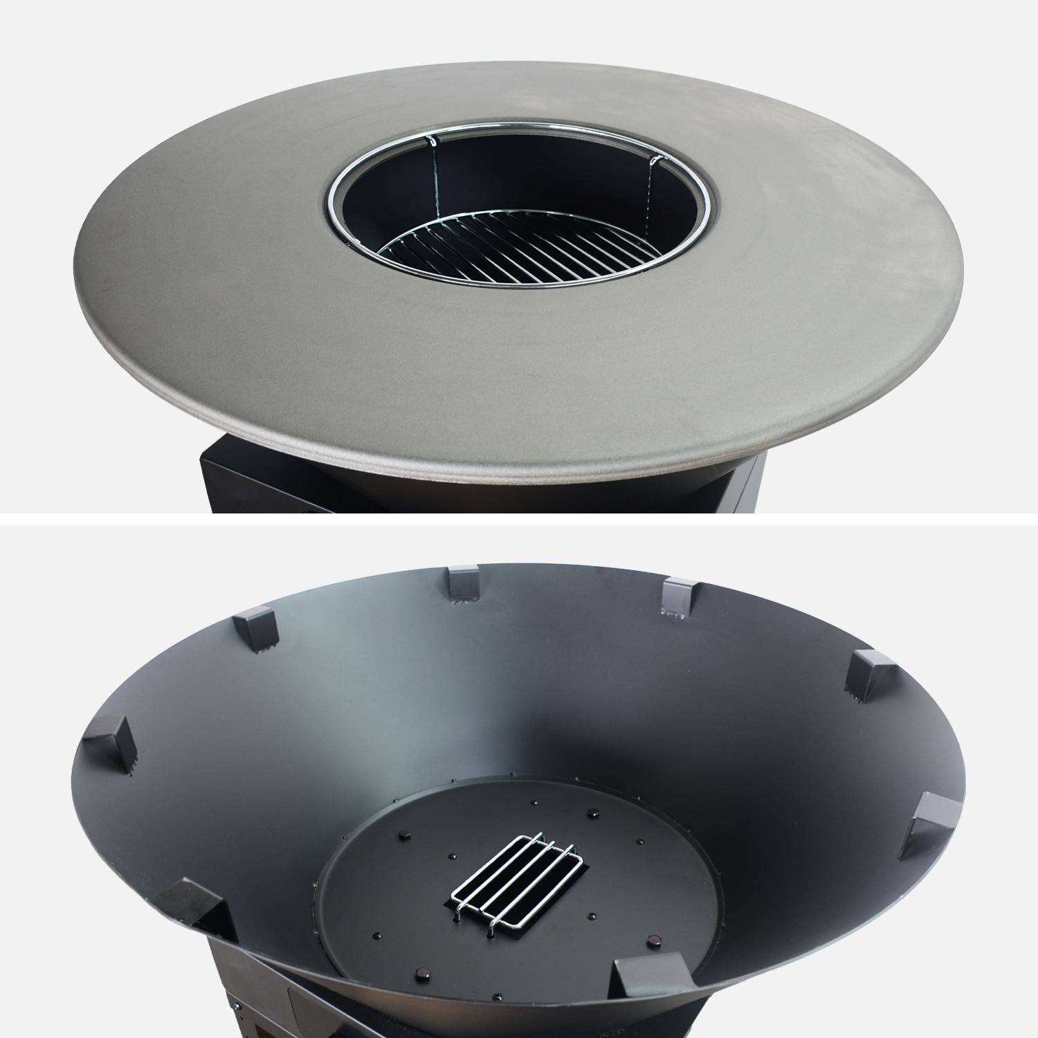 Braciere barbecue Ø81,5cm con griglia di cottura, spazio di stoccaggio e coperchio, Mombacho, Nero, 87x87x28.5 cm,sweeek,Photo7