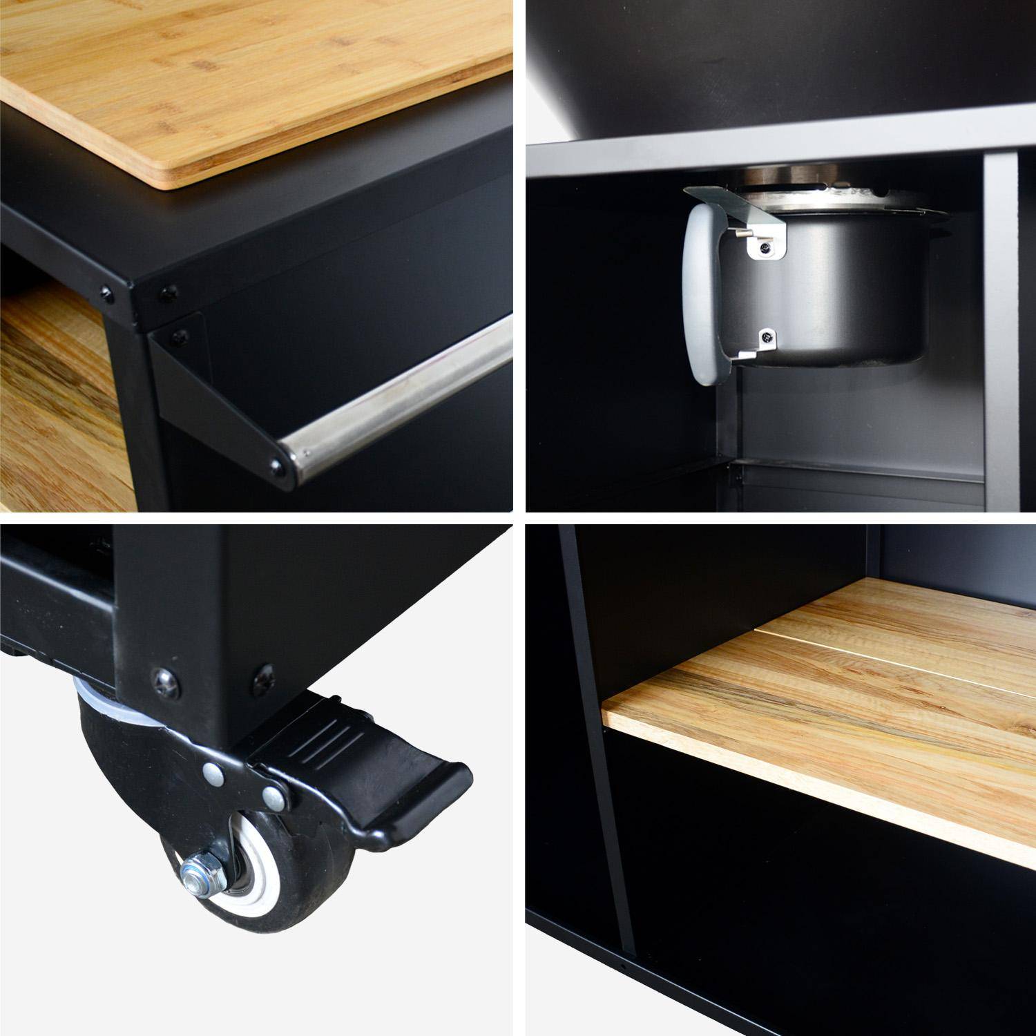 Braciere barbecue Ø80cm, carrello con spazi di stoccaggio e coperchio, Stromboli, Nero, 133.7x83.5x11.2 cm Photo8