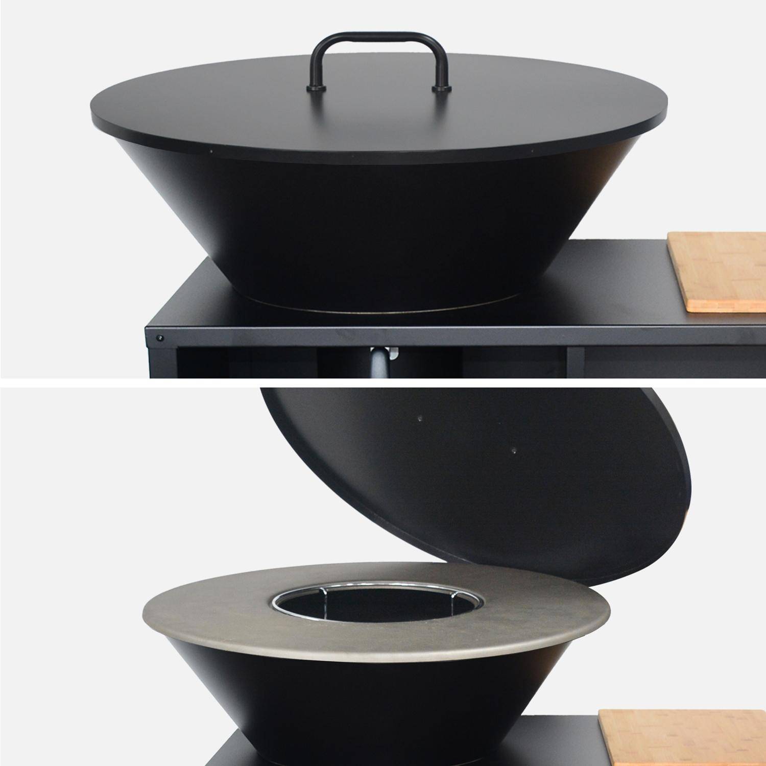 Braciere barbecue Ø80cm, carrello con spazi di stoccaggio e coperchio, Stromboli, Nero, 133.7x83.5x11.2 cm,sweeek,Photo6