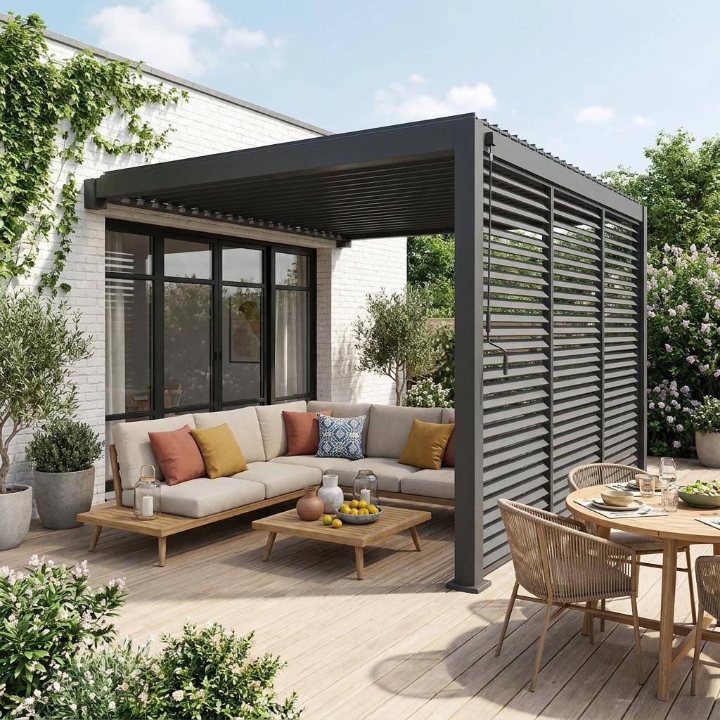 Triomphe 3x4m Wand Pergola + 3 Lamellenwände 130cm