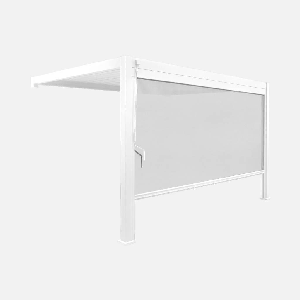 Pergola bioclimatica 3x4m in alluminio addossata + tenda 4m , Bianco