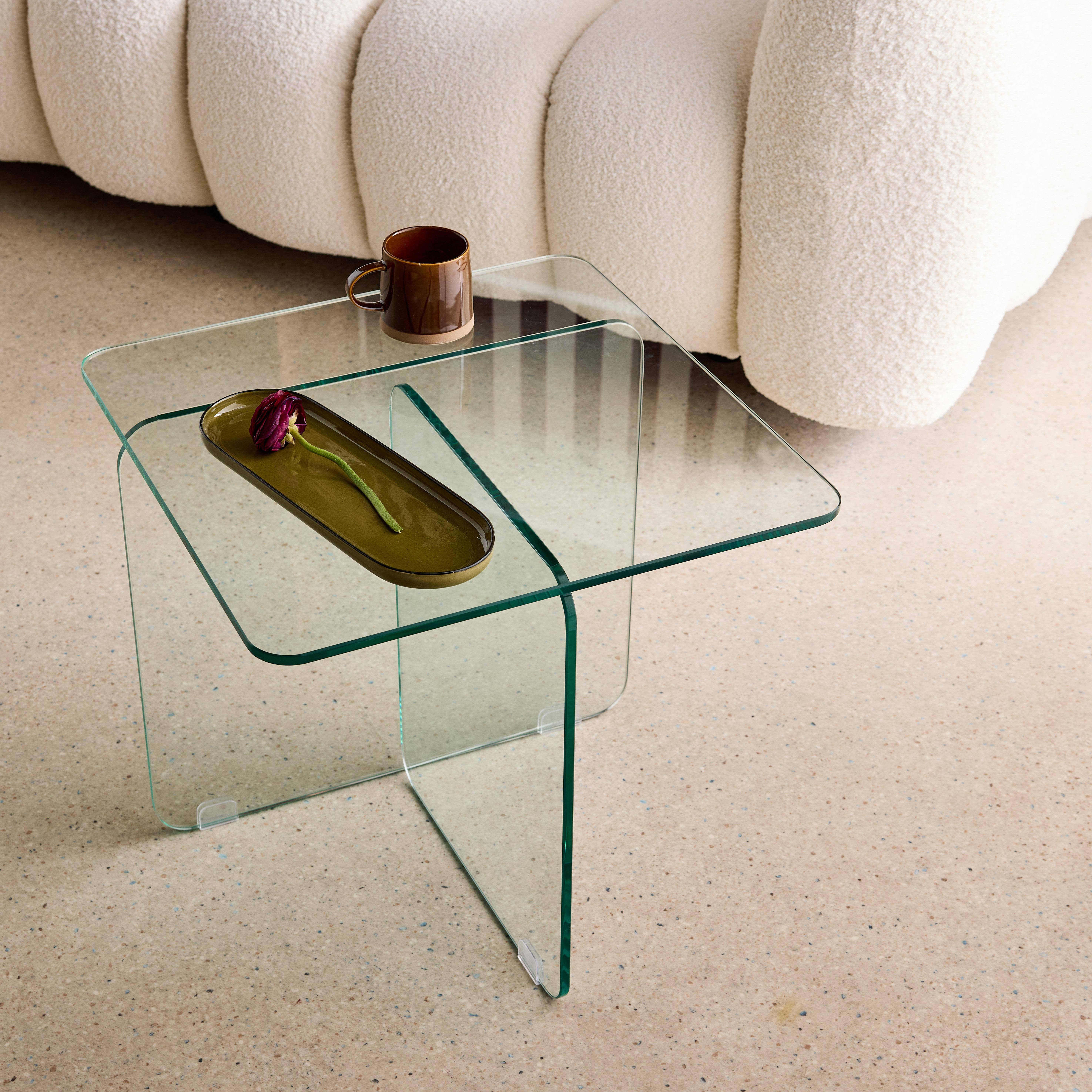 Vierkante bijzettafel van gehard glas transparant 50 x 50 x 46cm - Glintz Photo2