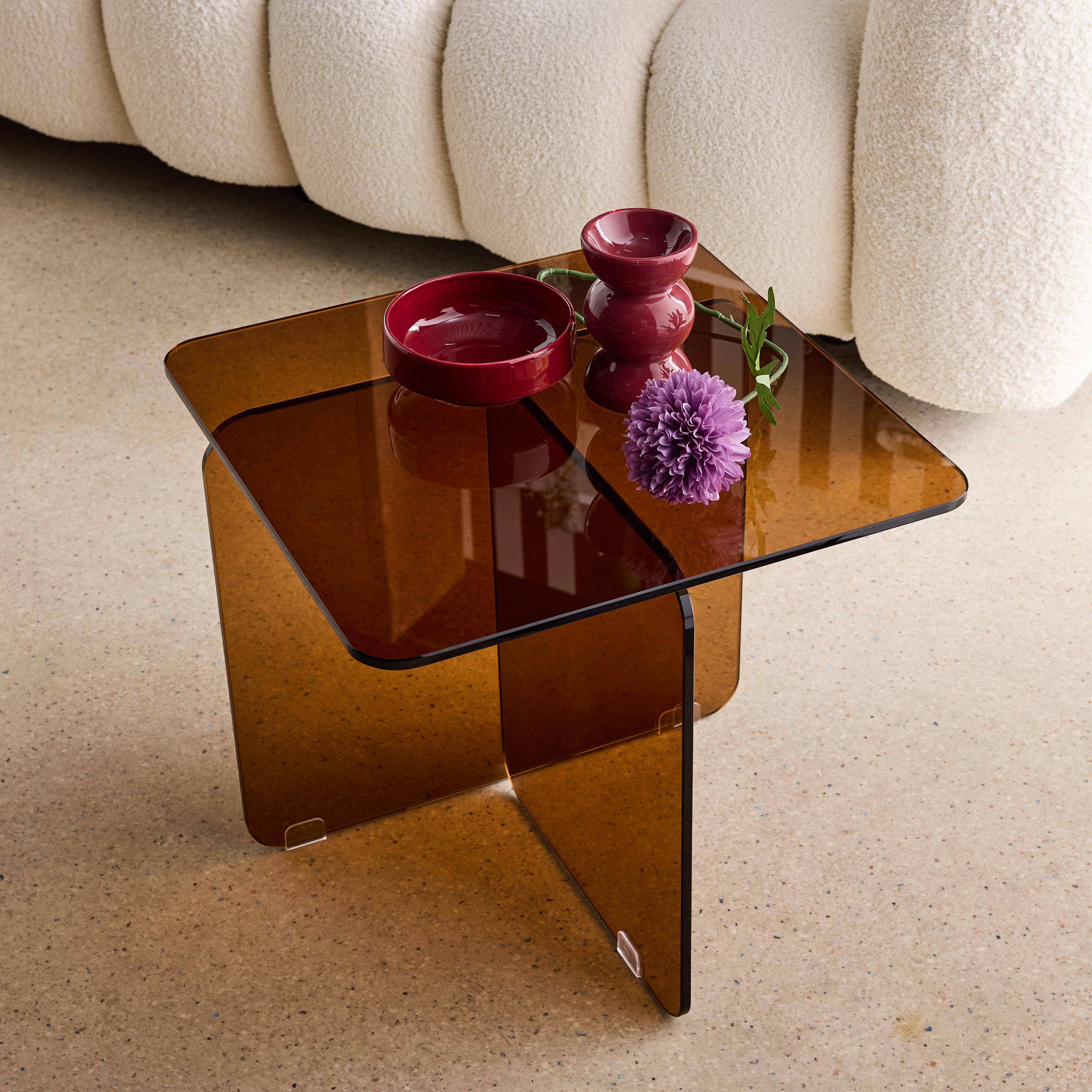 Quadratischer Couchtisch aus gehärtetem Glas 50 cm bernsteinfarben