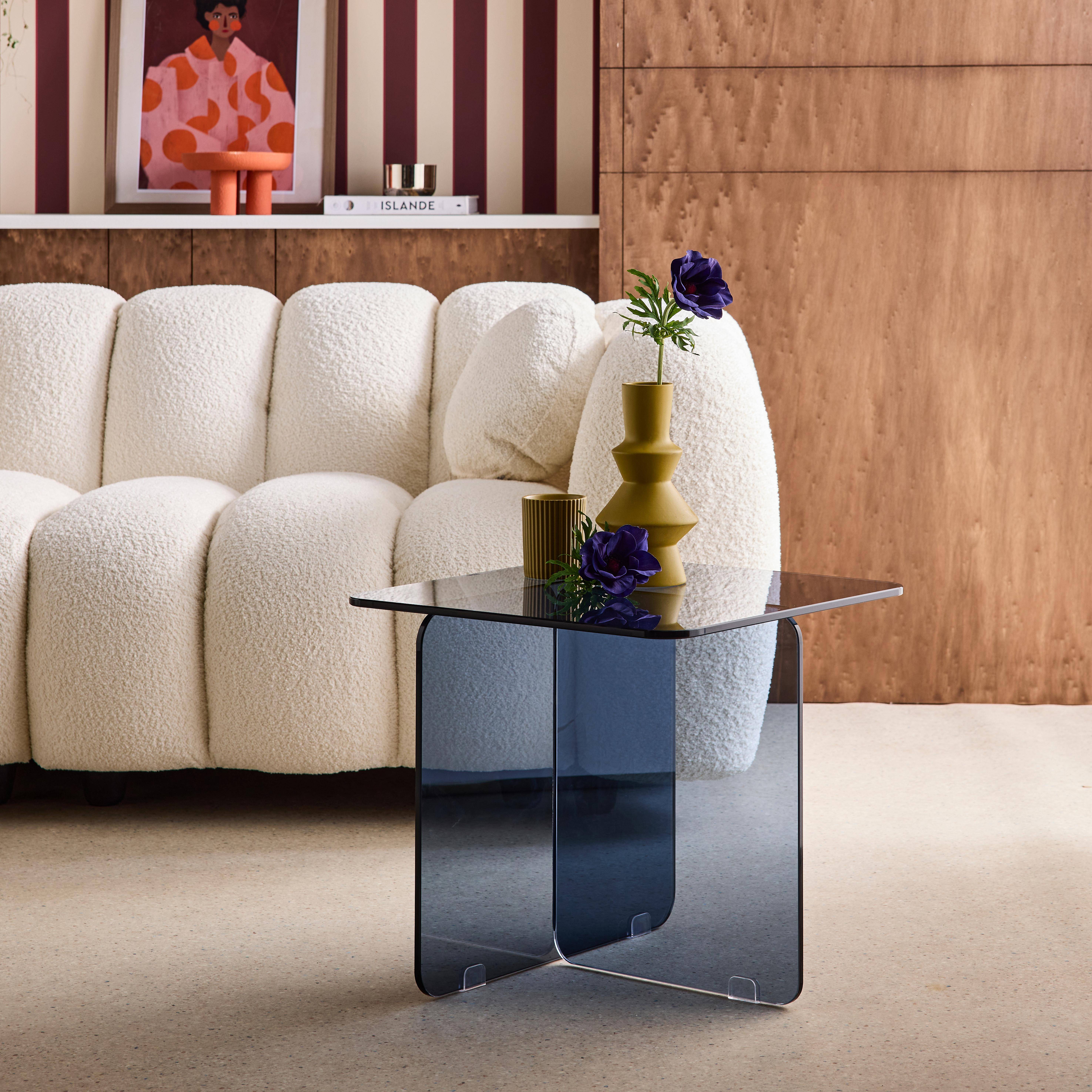 Table basse carrée en verre trempé 50cm bleu gris - Glintz Photo1