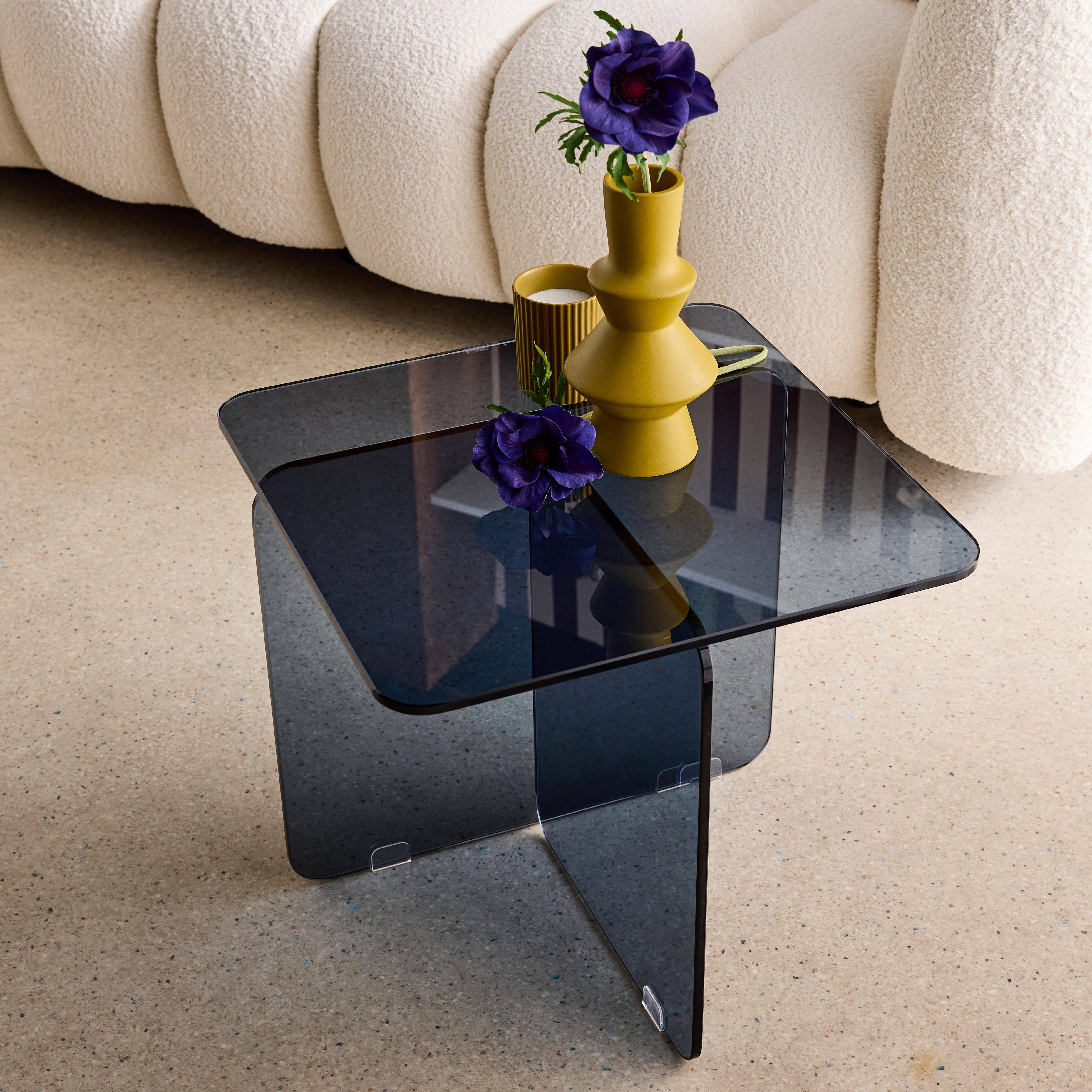 Table basse carrée en verre trempé 50cm bleu gris - Glintz Photo2