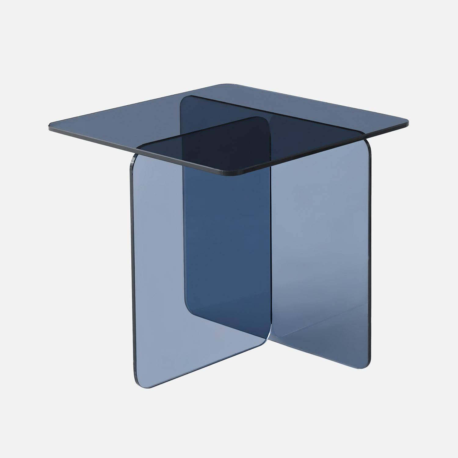 Table basse carrée en verre trempé 50cm bleu gris - Glintz,sweeek,Photo1