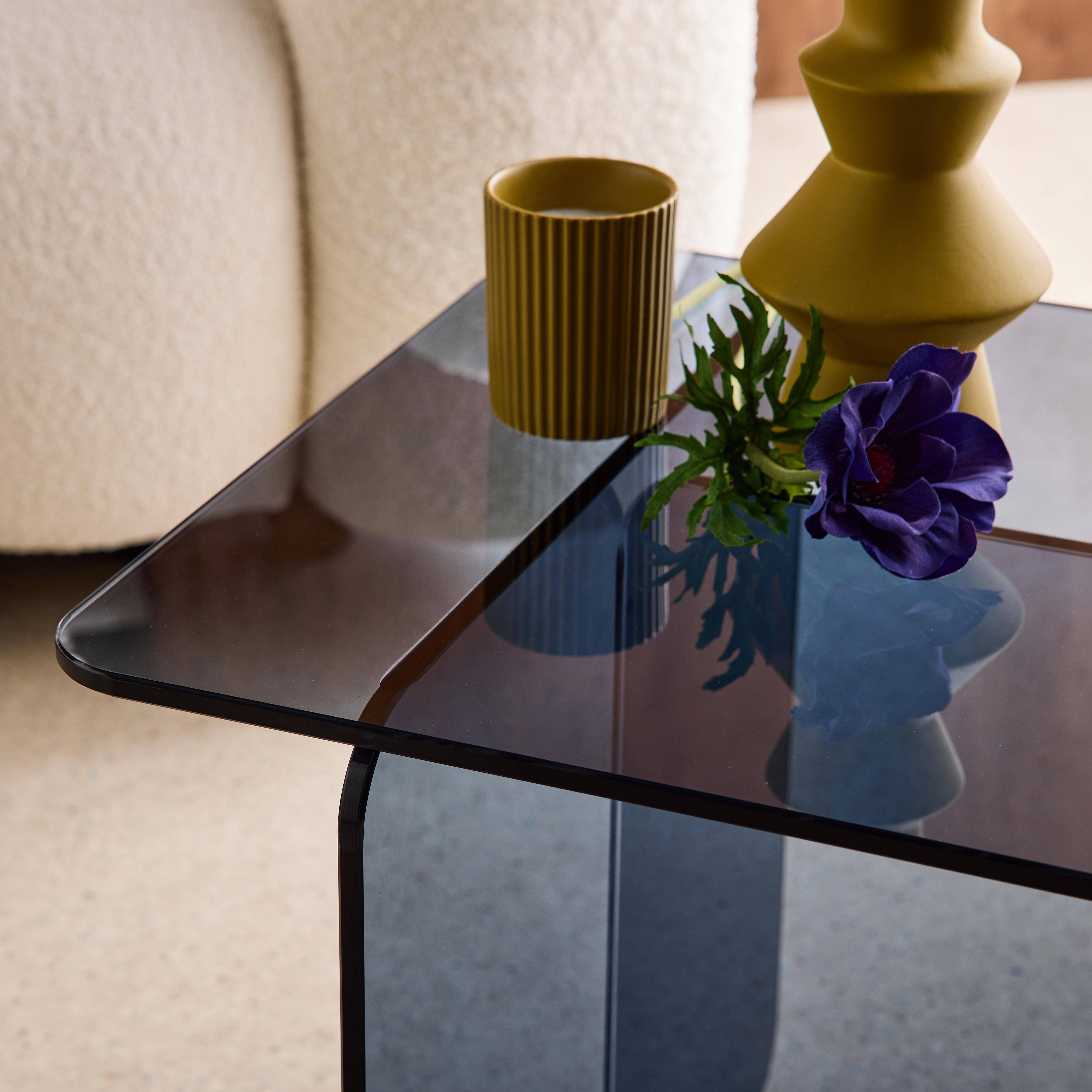 Table basse carrée en verre trempé 50cm bleu gris - Glintz Photo3